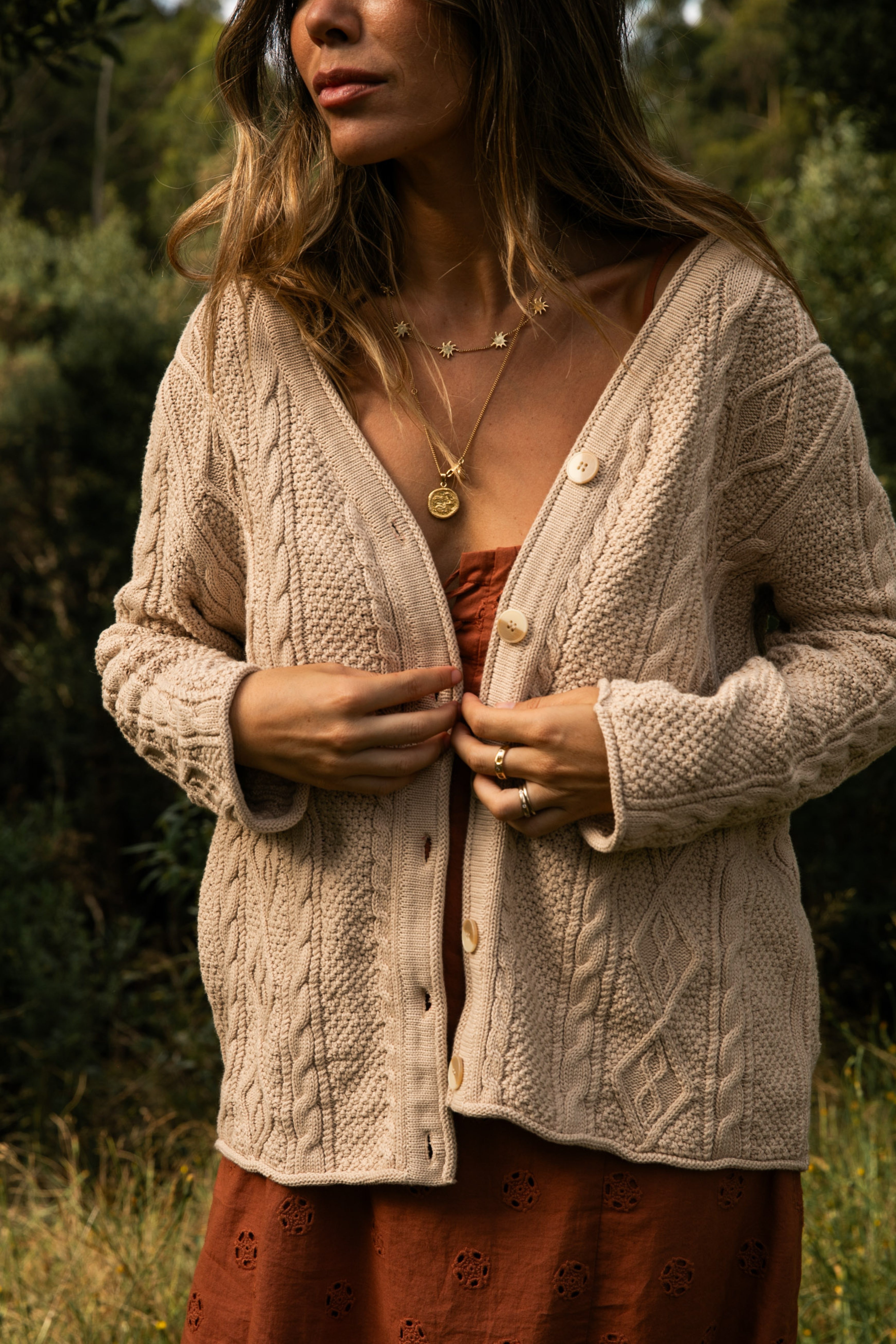 Cohen Unisex-Zopfstrickjacke – Beige