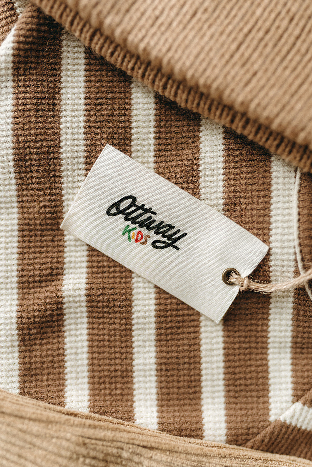 Nolan Striped Long Sleeve Unisex T-Shirt - Brown and Cream - Kids