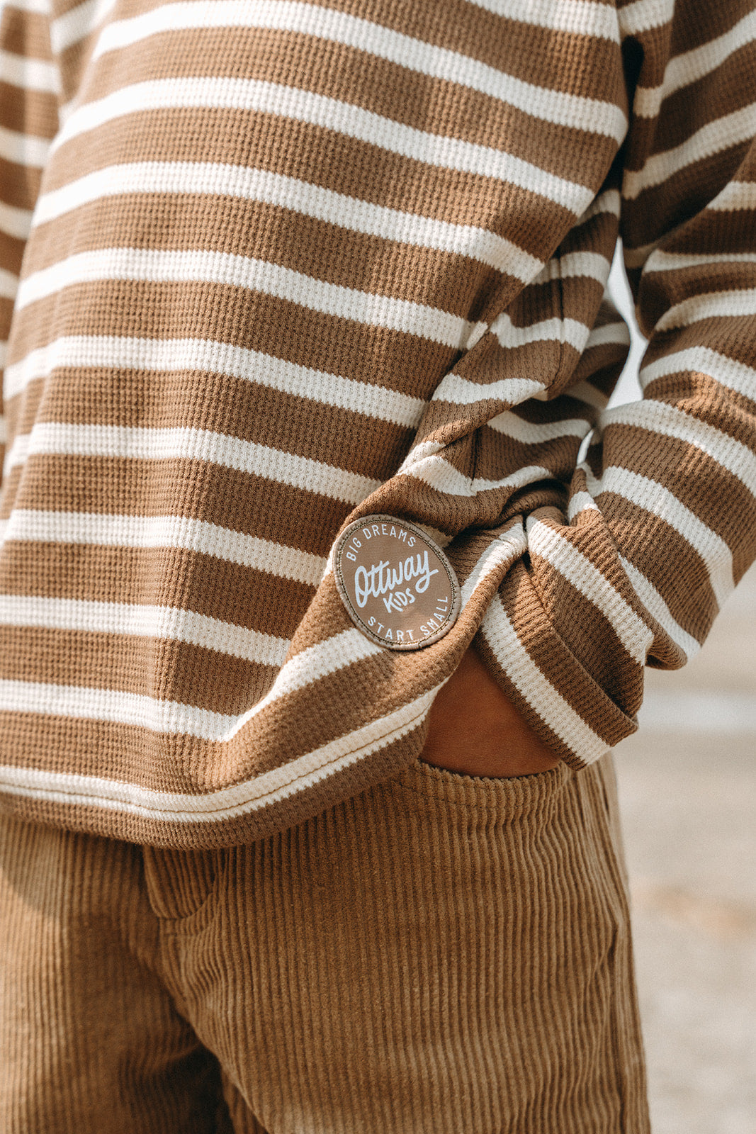 Nolan Striped Long Sleeve Unisex T-Shirt - Brown and Cream - Kids