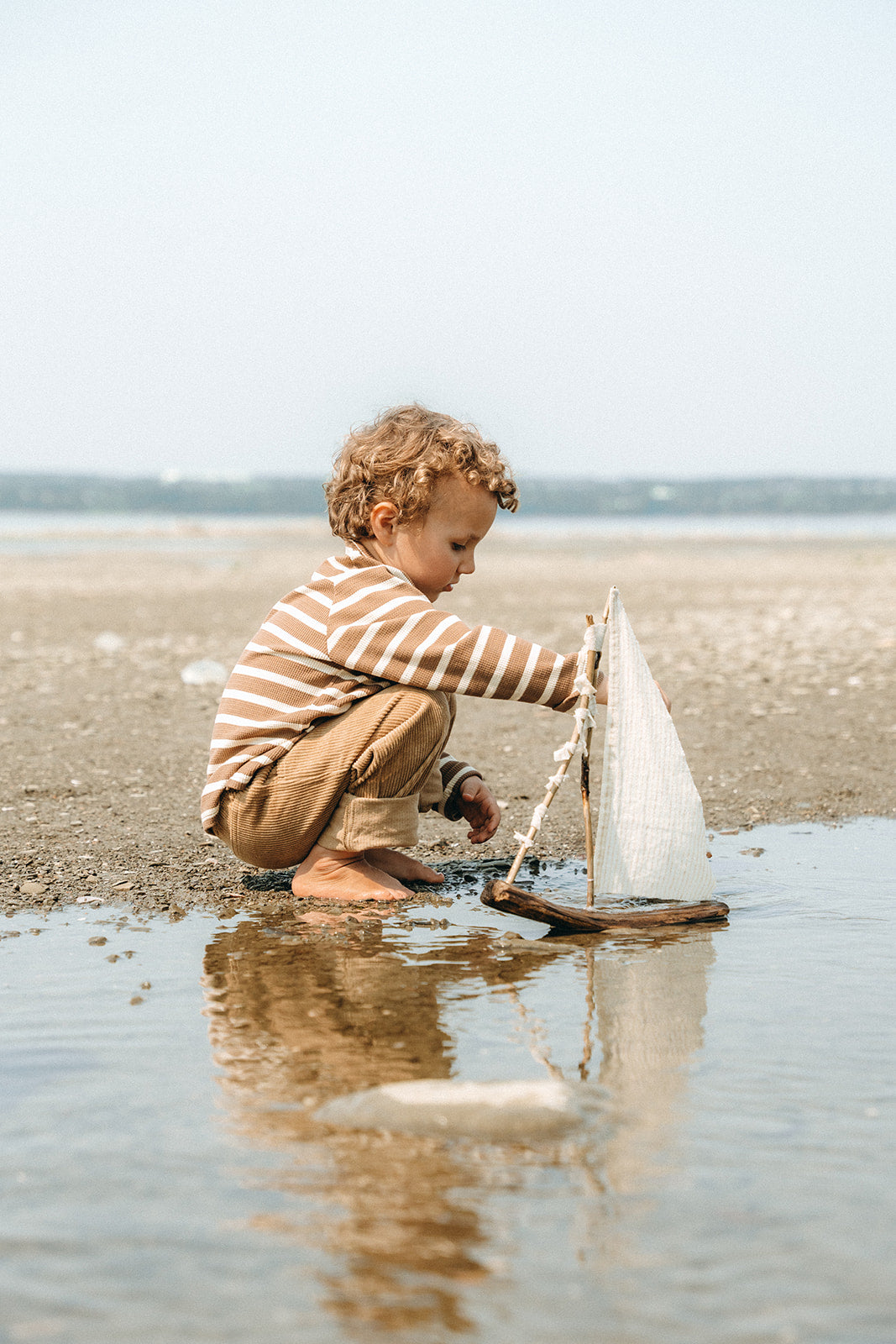Nolan Striped Long Sleeve Unisex T-Shirt - Brown and Cream - Kids
