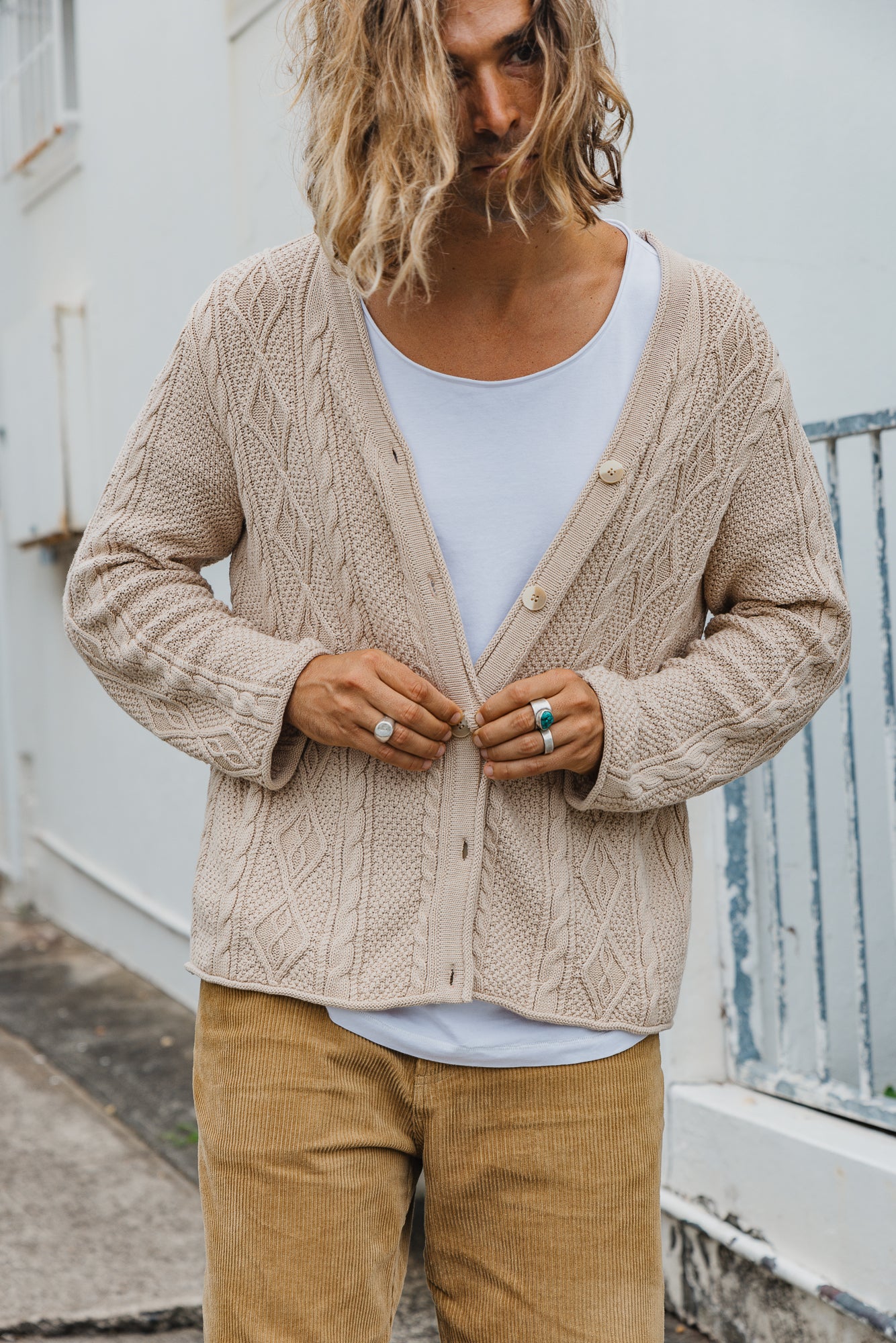 Cohen Cable Knit Cardigan - Beige