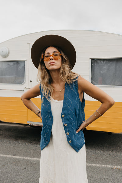 Indigo Denim Vest - Buttoned