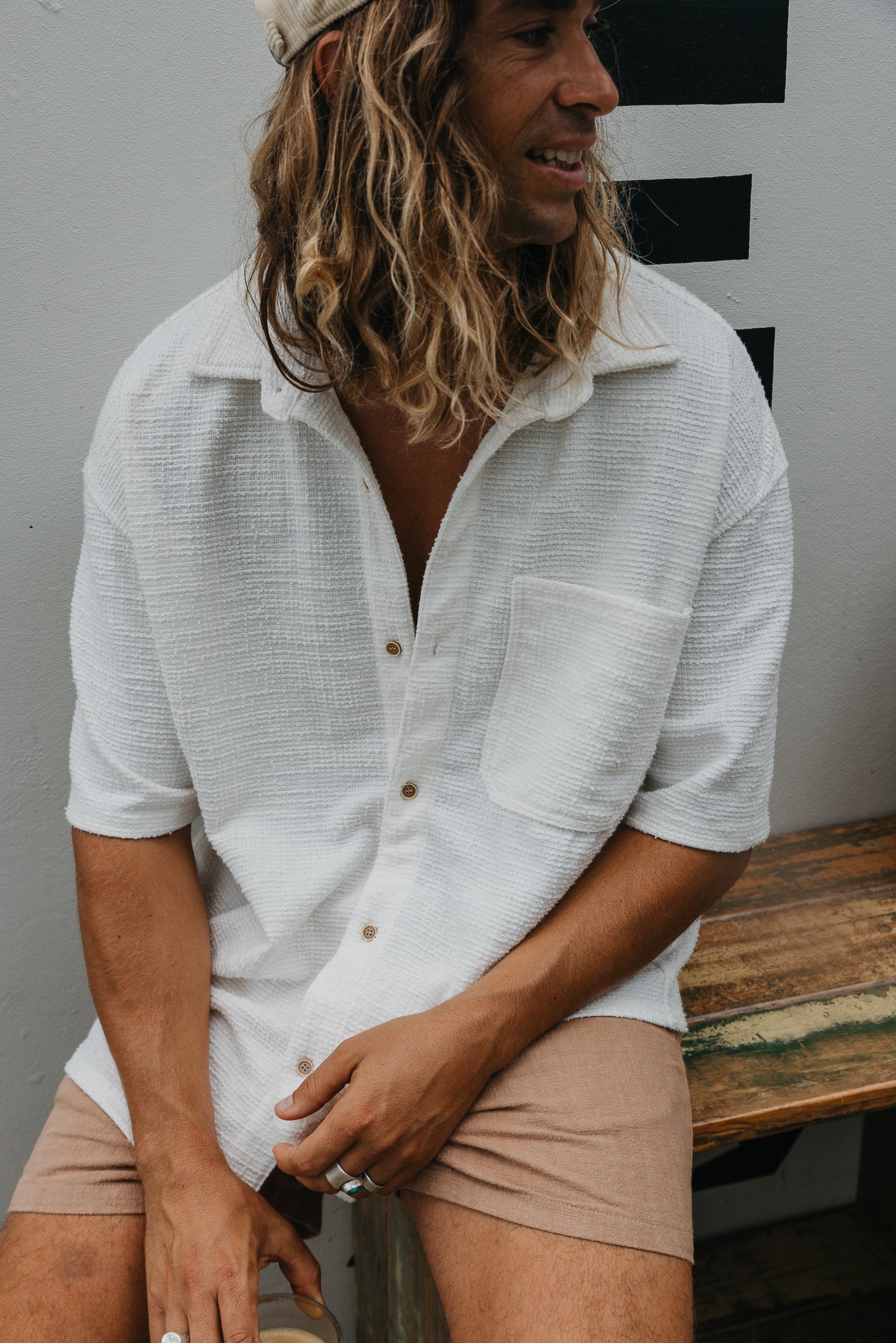 Wells - Textured Short Sleeve Shirt - White