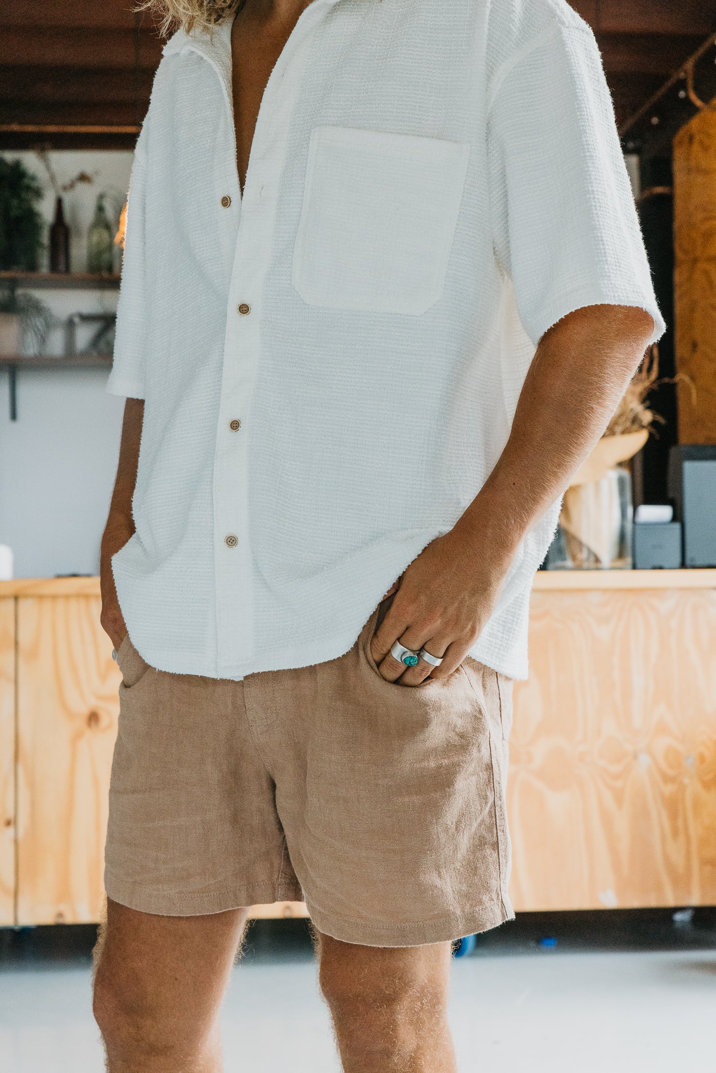 Wells - Textured Short Sleeve Shirt - White