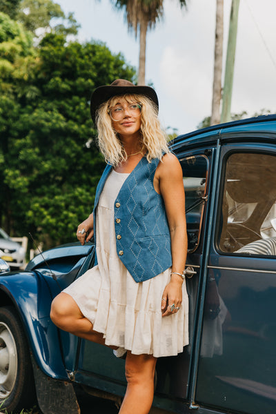 Indigo Denim Vest - Buttoned