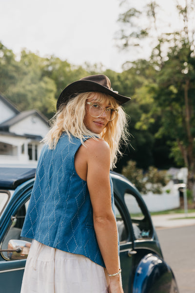 Indigo Denim Vest - Buttoned