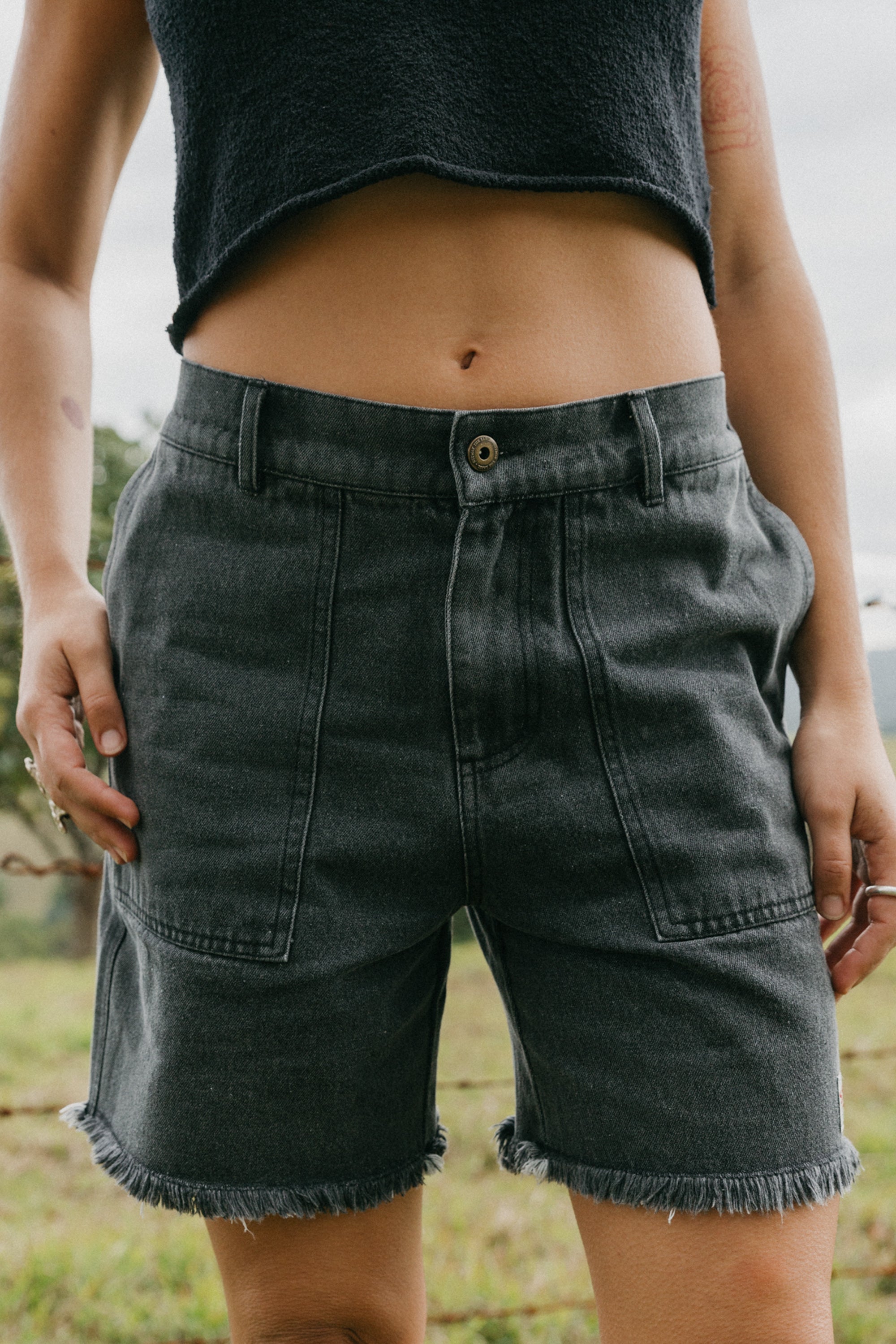 Overland Unisex Shorts - Washed Black Denim