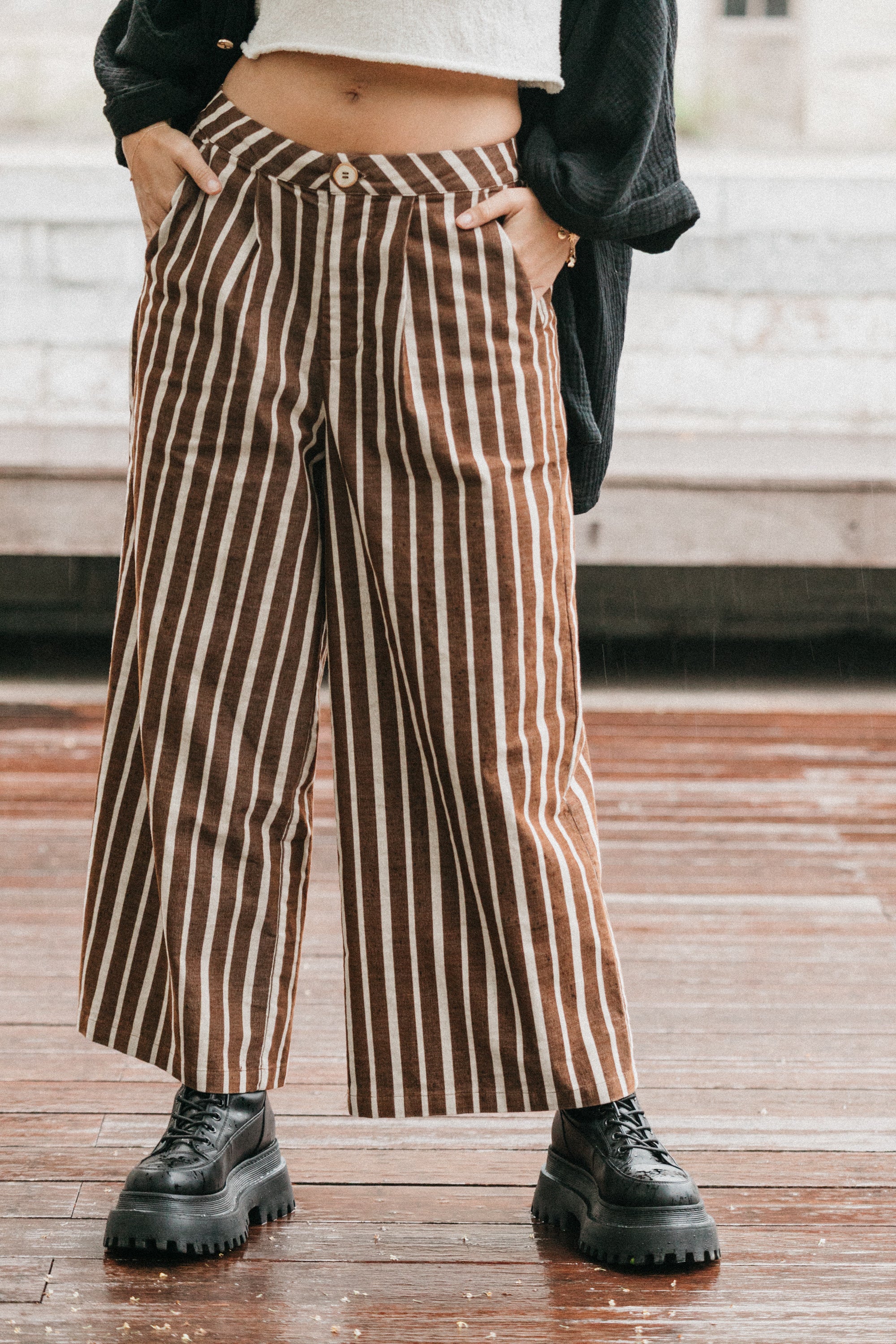 Gabbi - Striped Mid-Waist Cord Pants