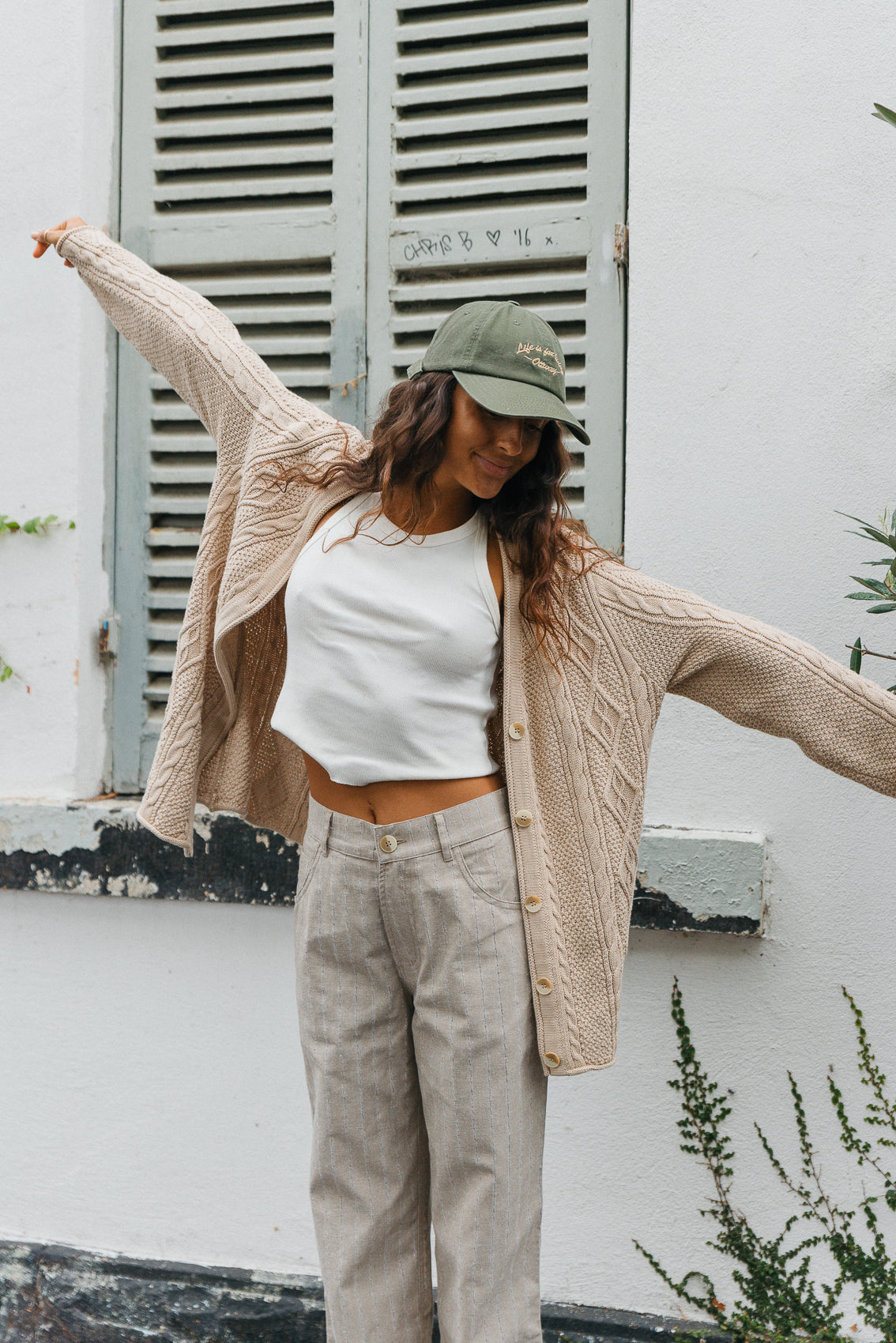 Cohen Unisex-Zopfstrickjacke – Beige