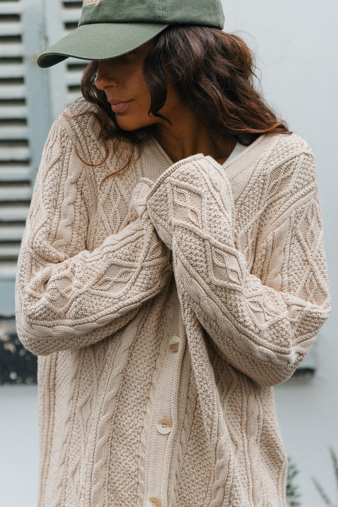 Cohen Unisex-Zopfstrickjacke – Beige