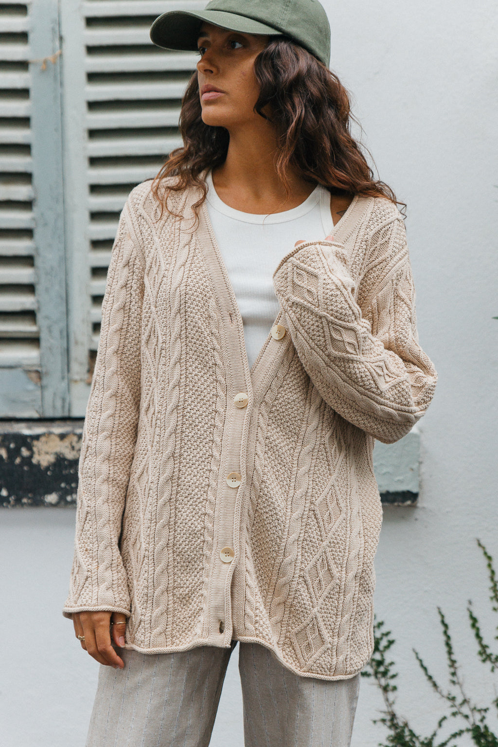Cohen Unisex Cable Knit Cardigan Beige