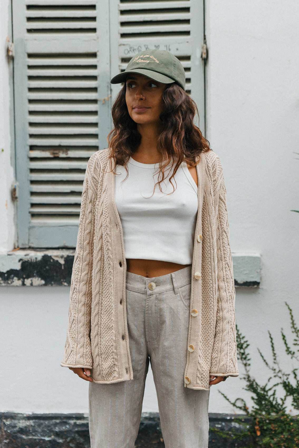 Cohen Unisex-Zopfstrickjacke – Beige