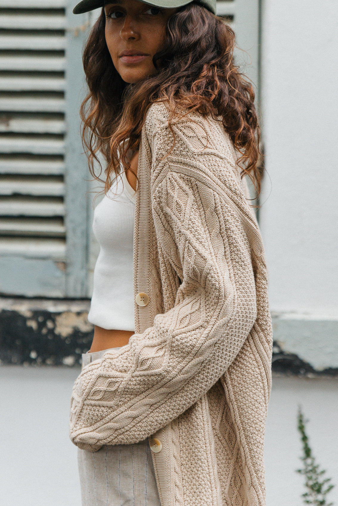 Cohen Unisex-Zopfstrickjacke – Beige