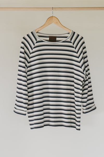 Striped Long Sleeve Unisex T-Shirt - Blue and Cream