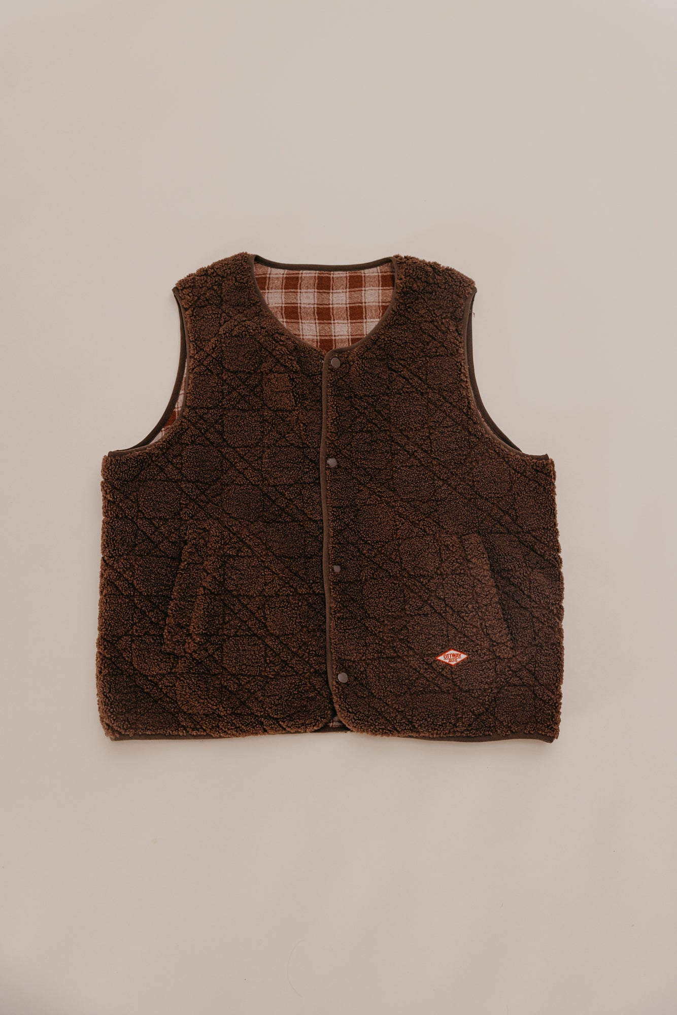 Nomad Sherpa Reversible Checked Vest - Brown