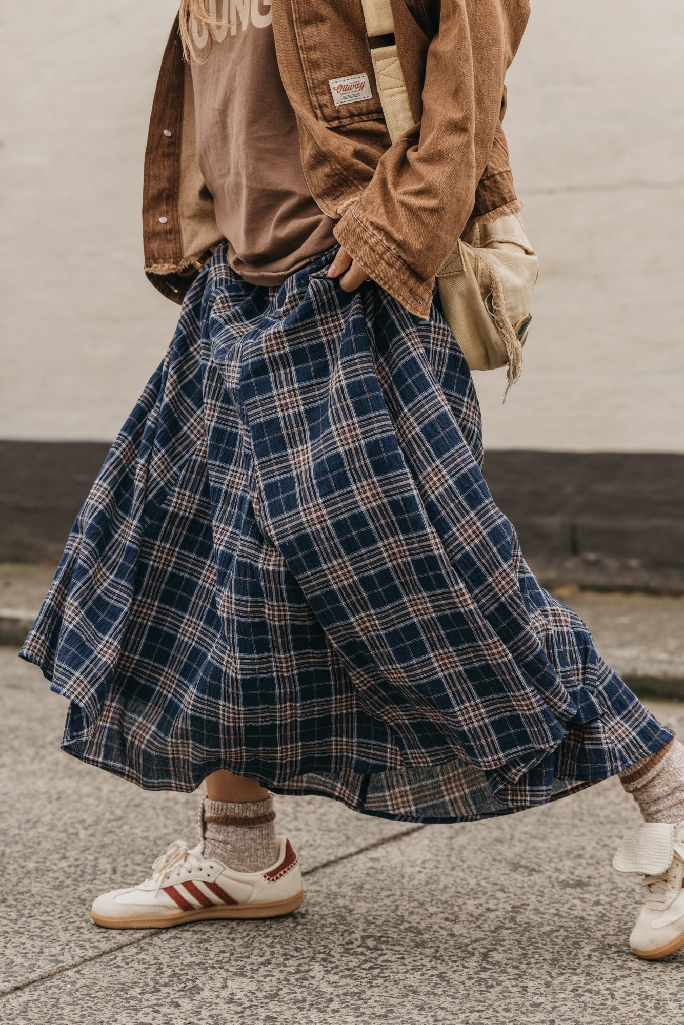 Keira Plaid Maxi Skirt - Dark Blue