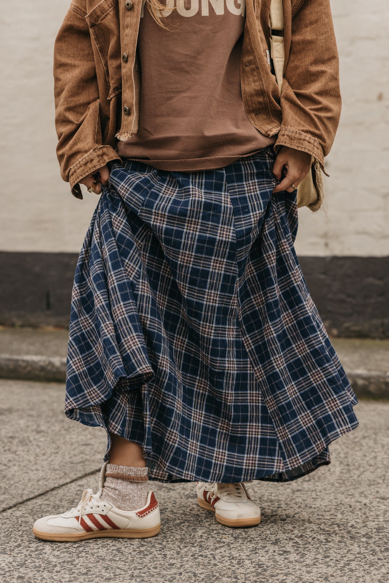 Keira Plaid Maxi Skirt - Dark Blue