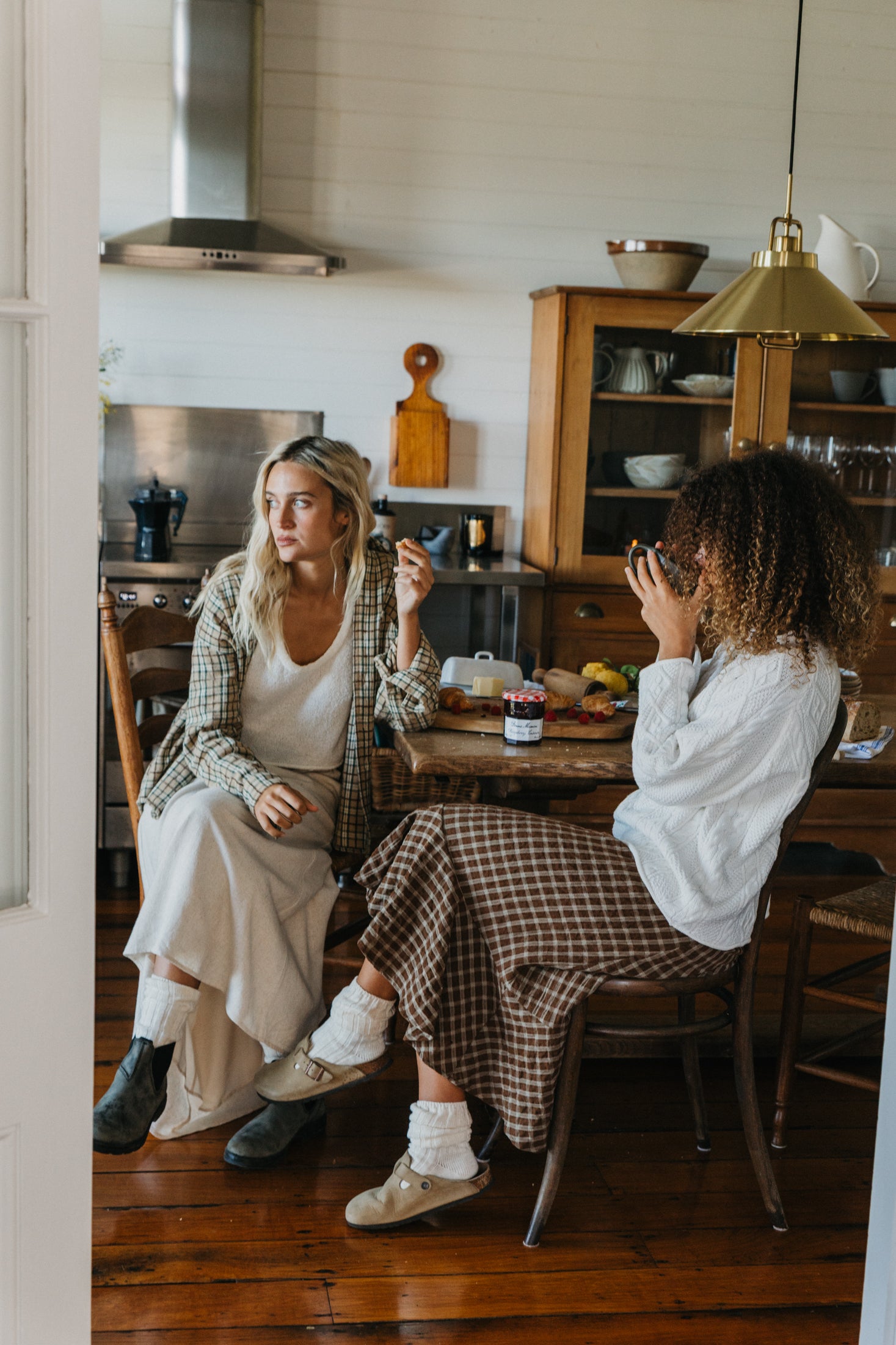 June - Brown Checkered Midi Skirt
