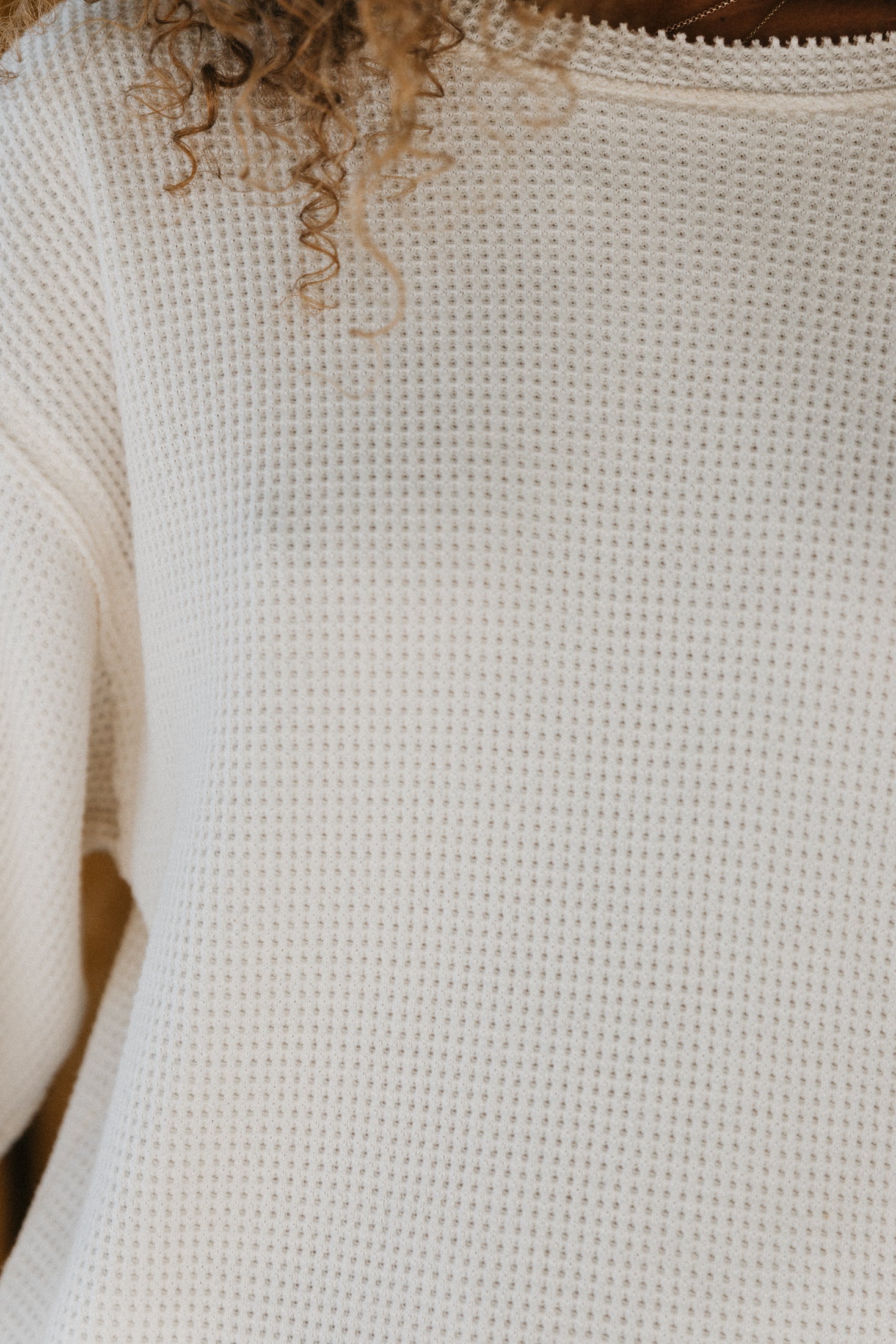 Waffle Crew Neck Long Sleeve Unisex T-Shirt - White