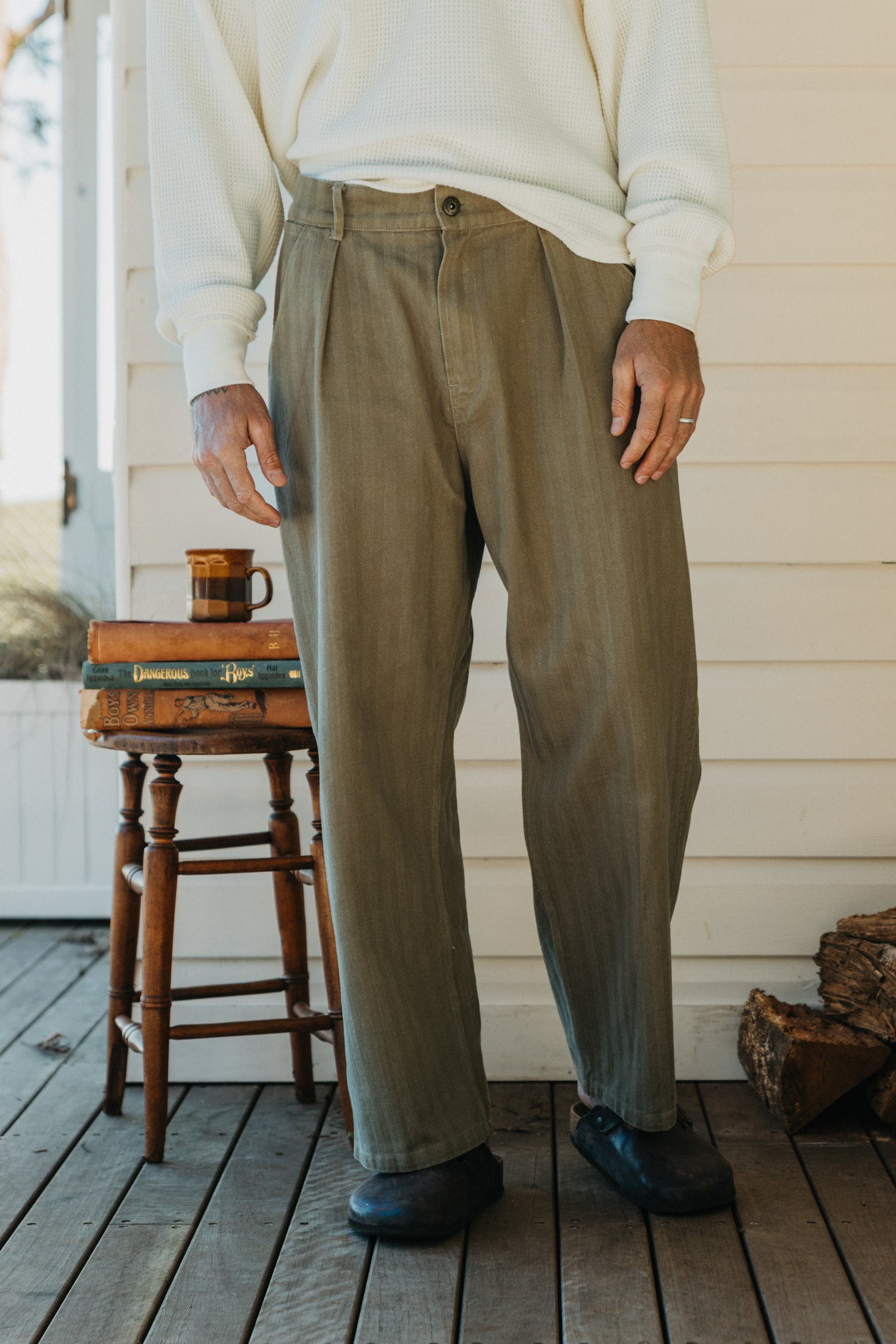 Ben Roy - Baggy Pleated Pants - Washed Green