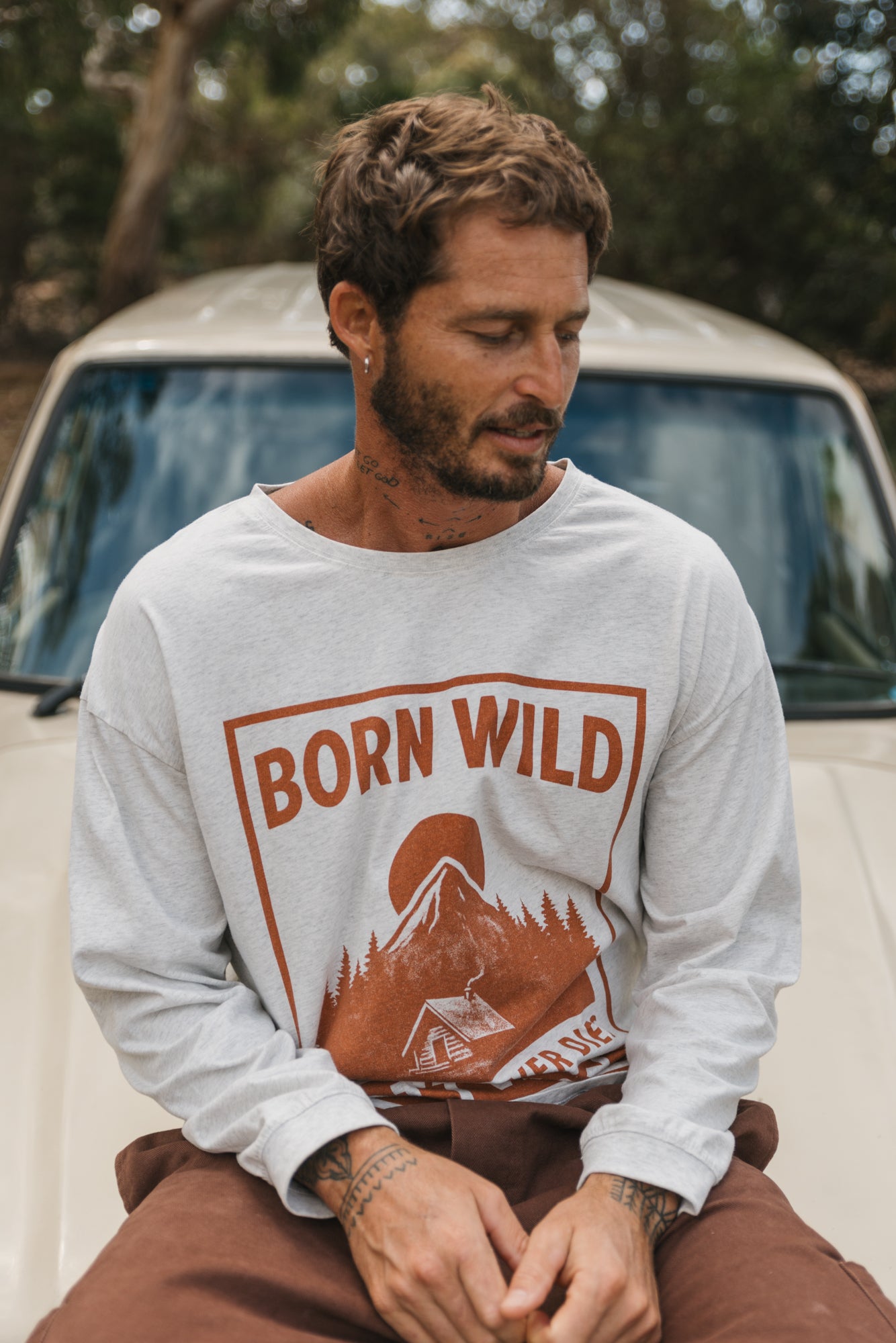 Born Wild Long Sleeve T-Shirt - Light Grey