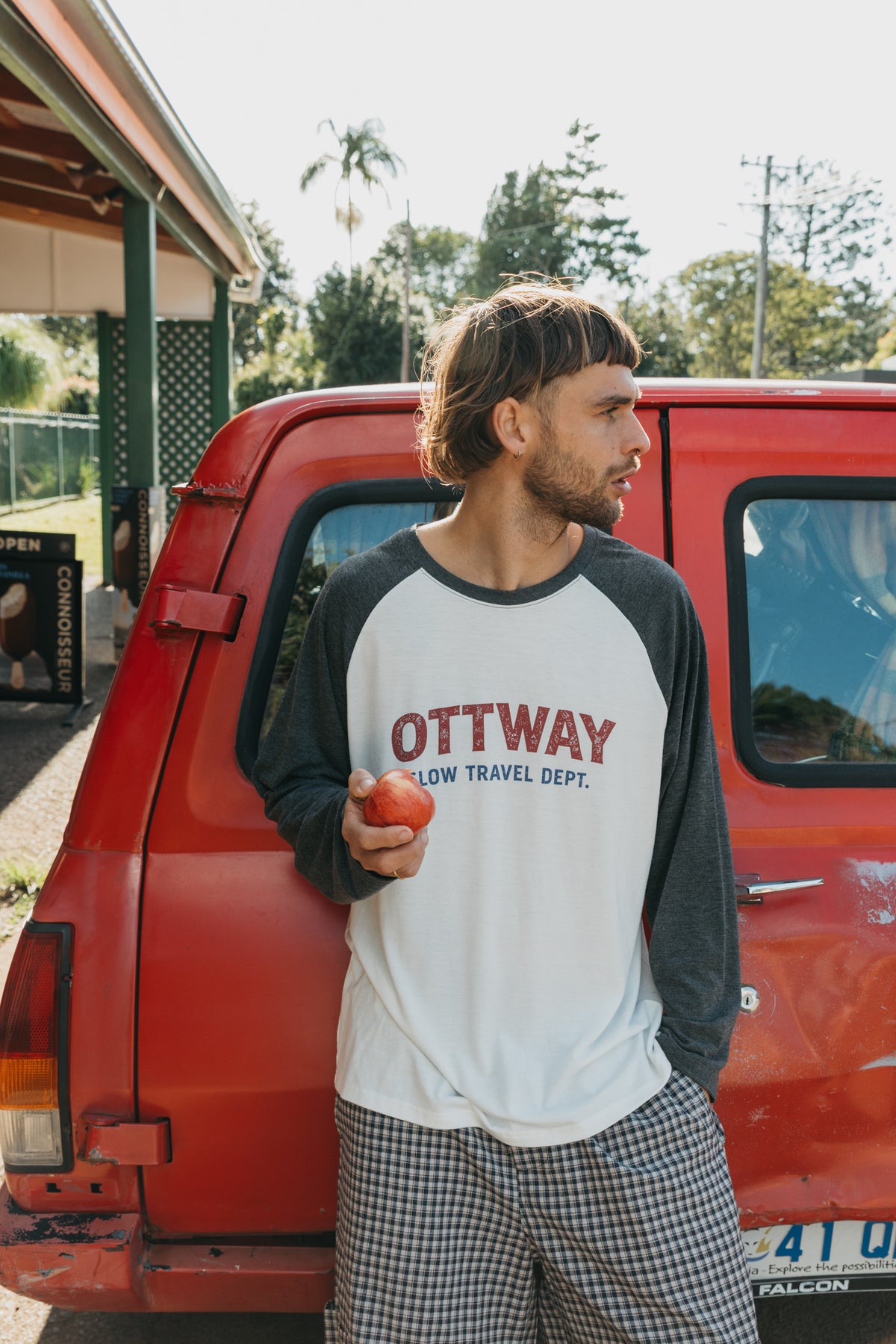 Slow Travel Dept Long Sleeve Raglan T-Shirt - White and Faded Blue