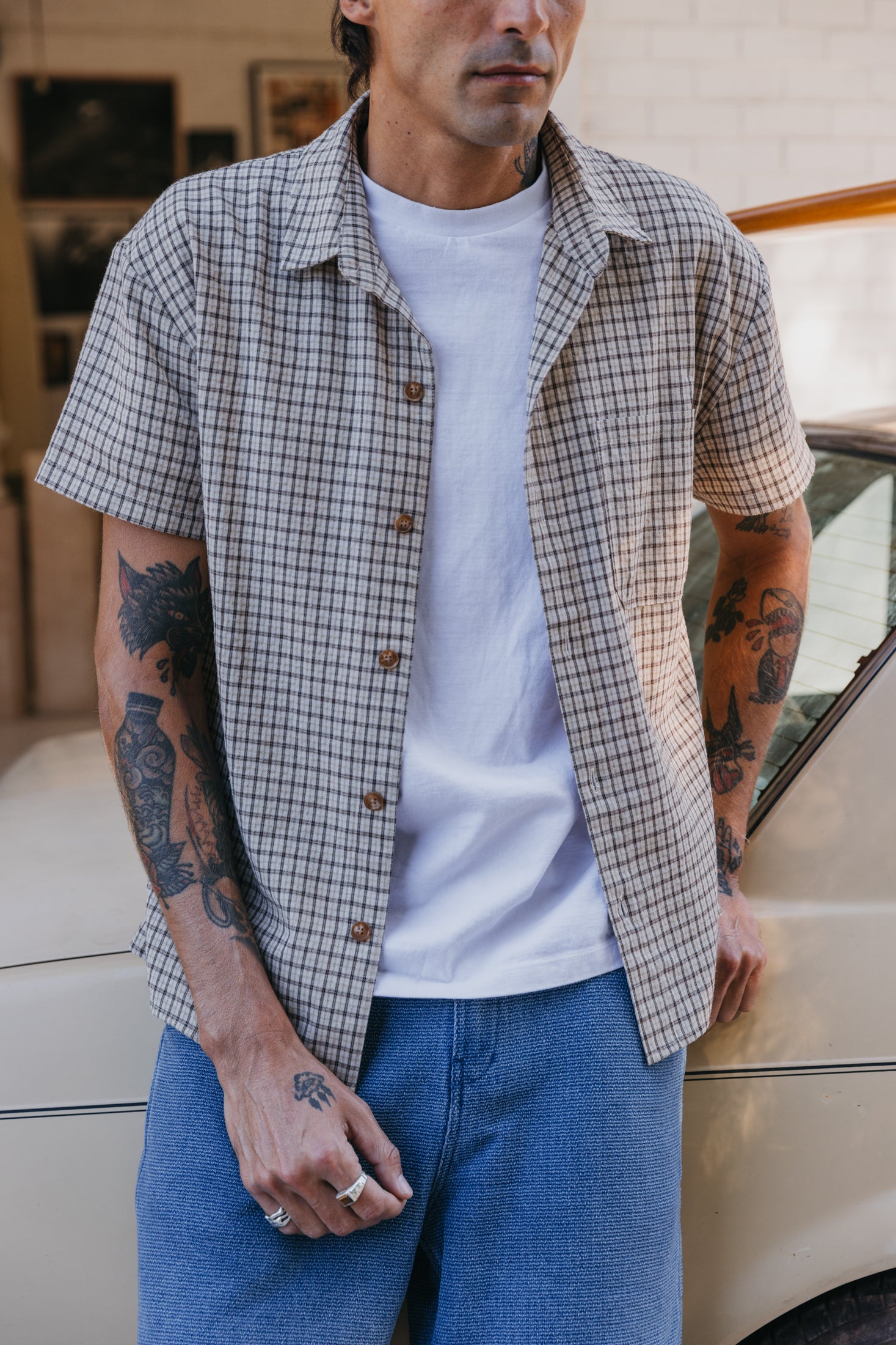 Lennox - Brown Checked Short Sleeve Shirt