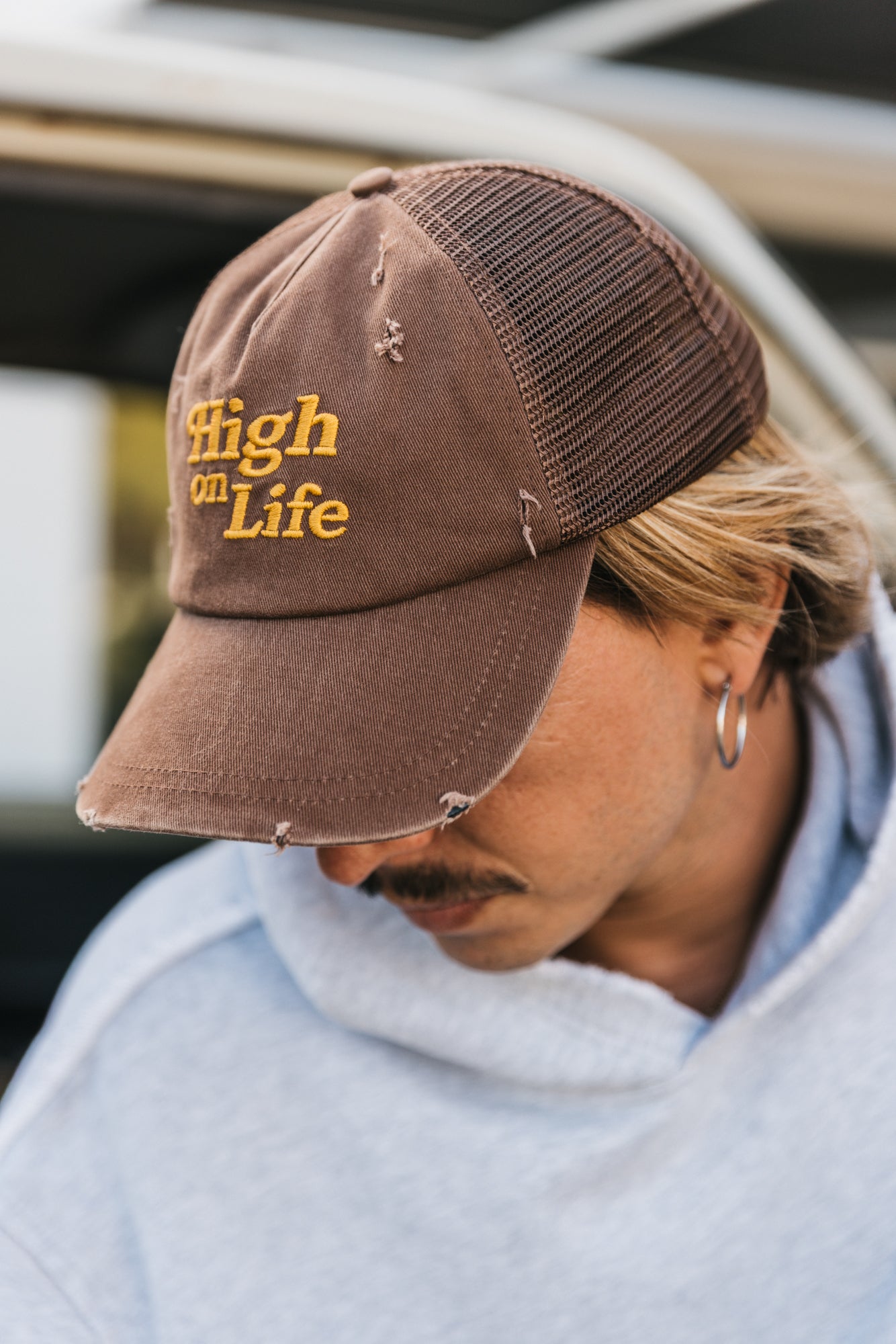 High on Life - Distressed Brown Trucker Cap