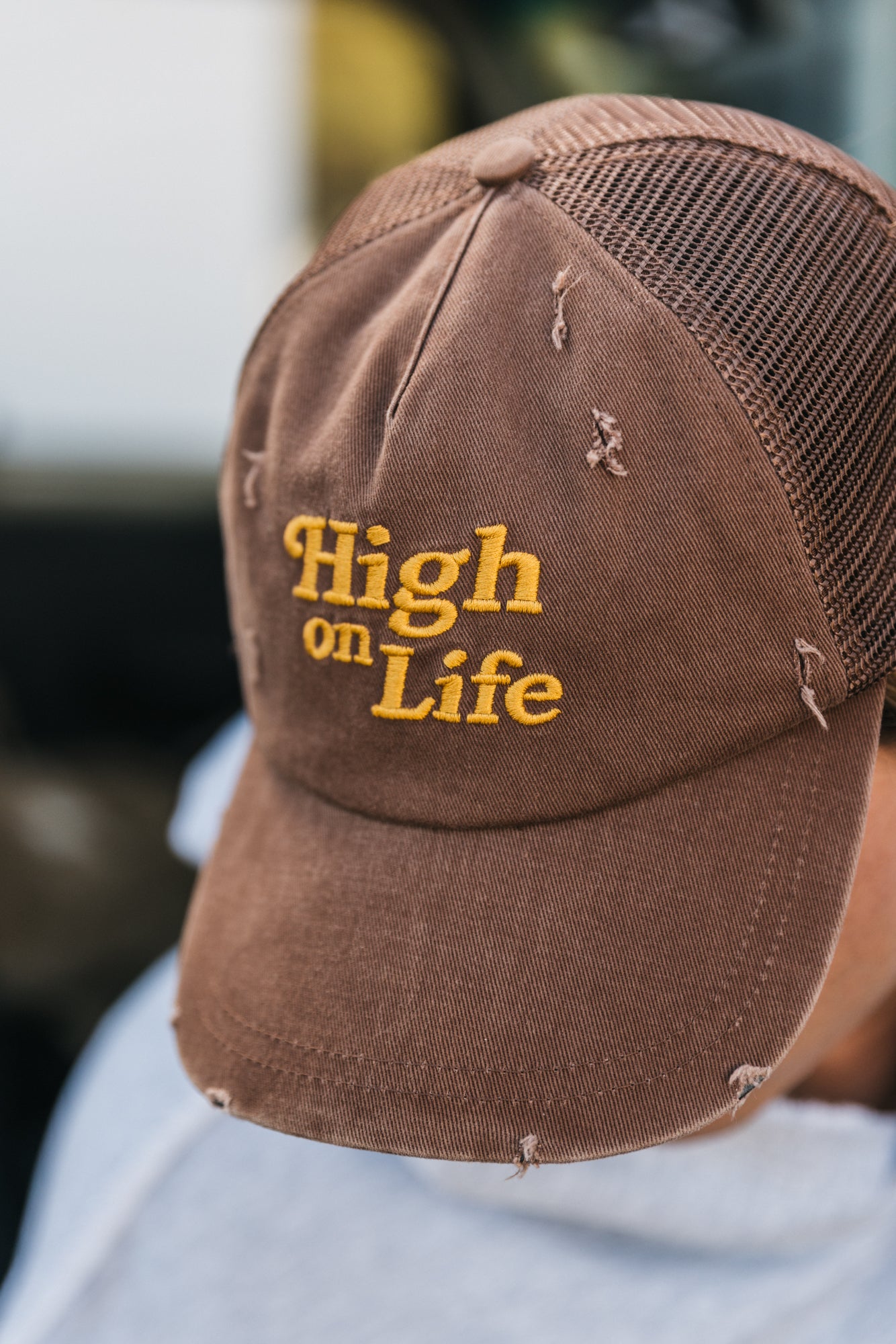 High on Life - Distressed Brown Trucker Cap