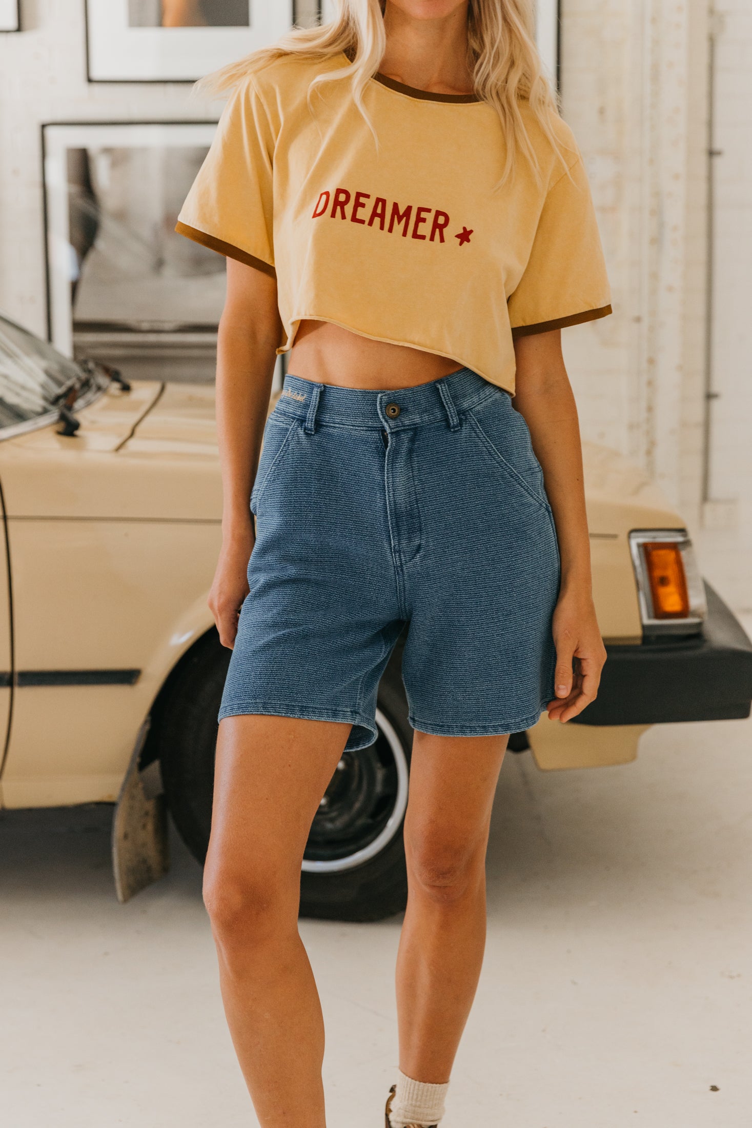 Dreamer Cropped T-Shirt - Soft Mustard Yellow