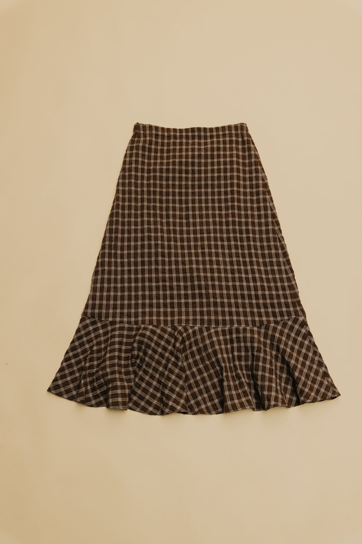 June - Brown Checkered Midi Skirt