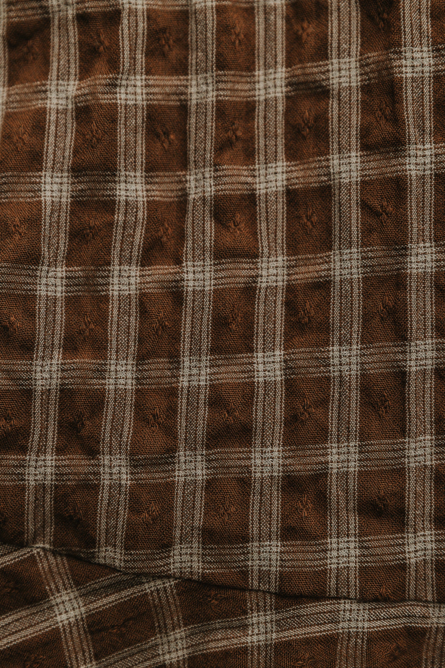 June - Brown Checkered Midi Skirt