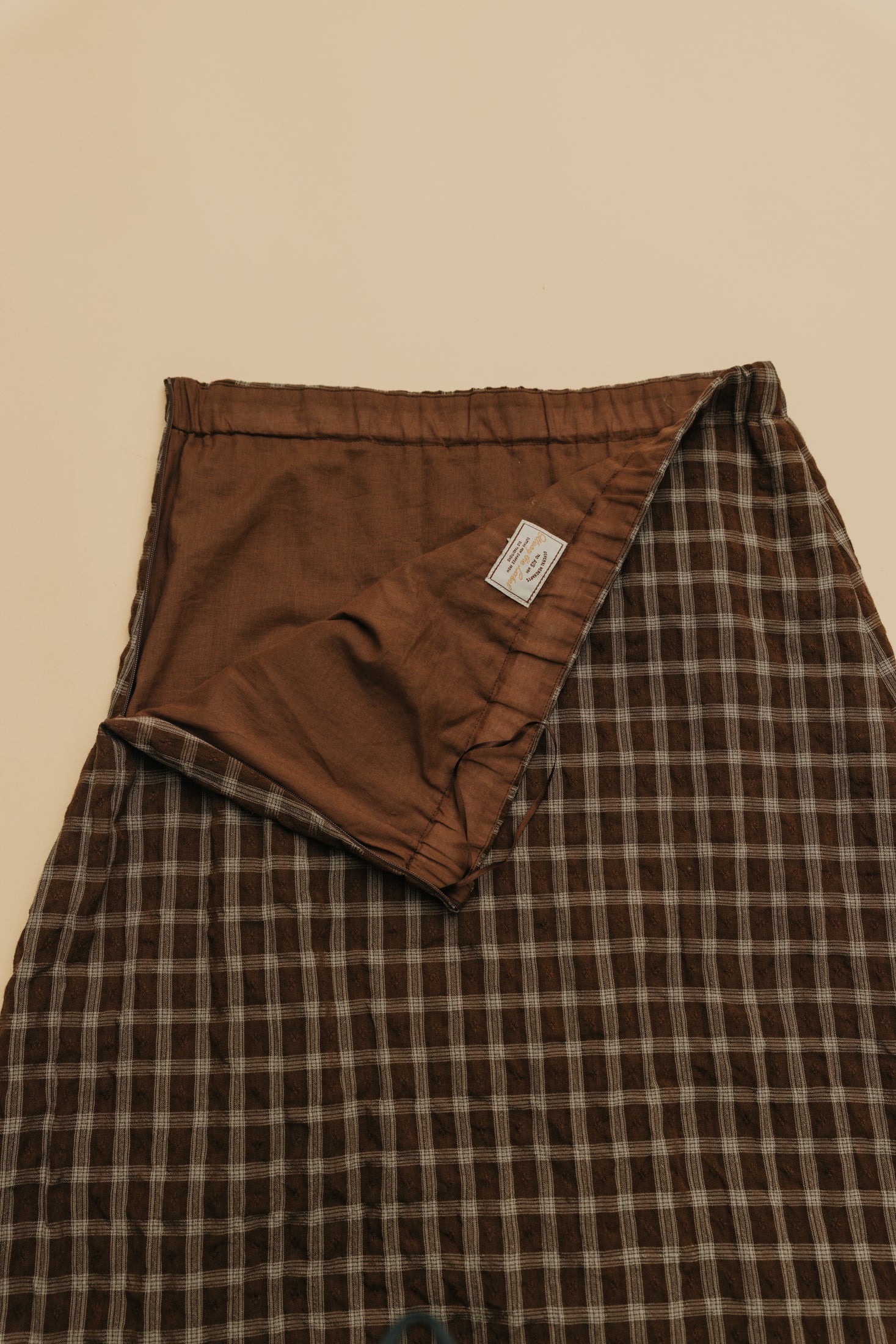 June - Brown Checkered Midi Skirt