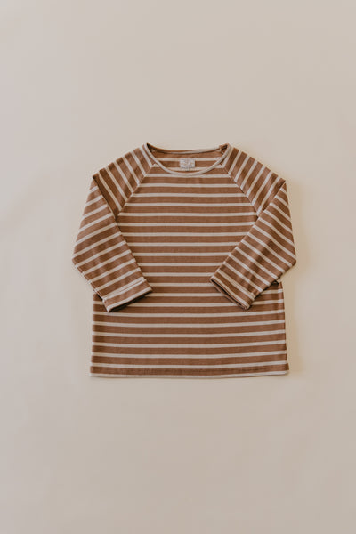 Nolan Striped Long Sleeve Unisex T-Shirt - Brown and Cream