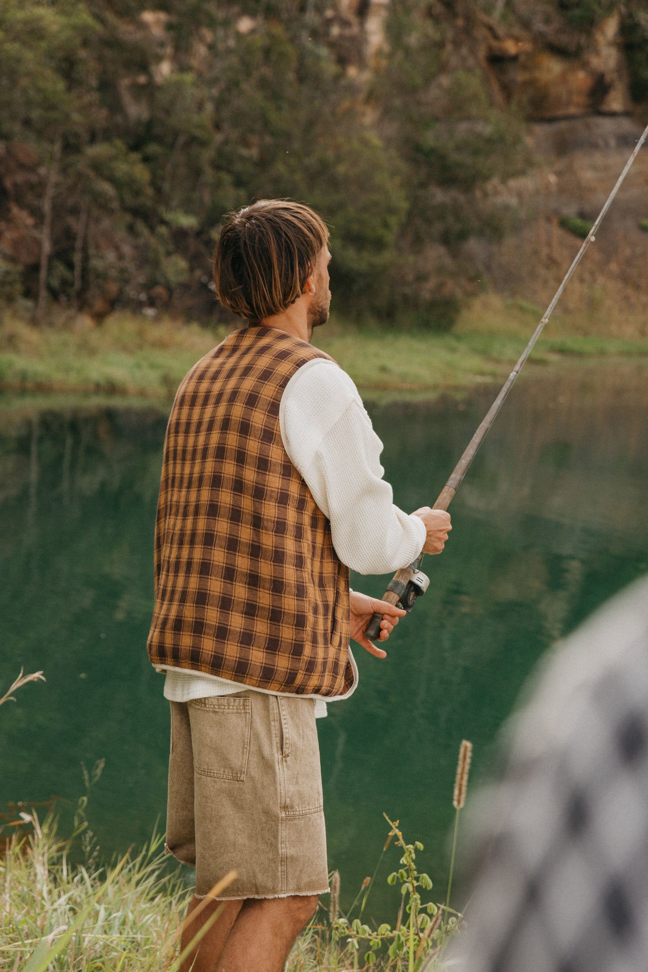 Nomad Sherpa Reversible Checked Vest - Cream