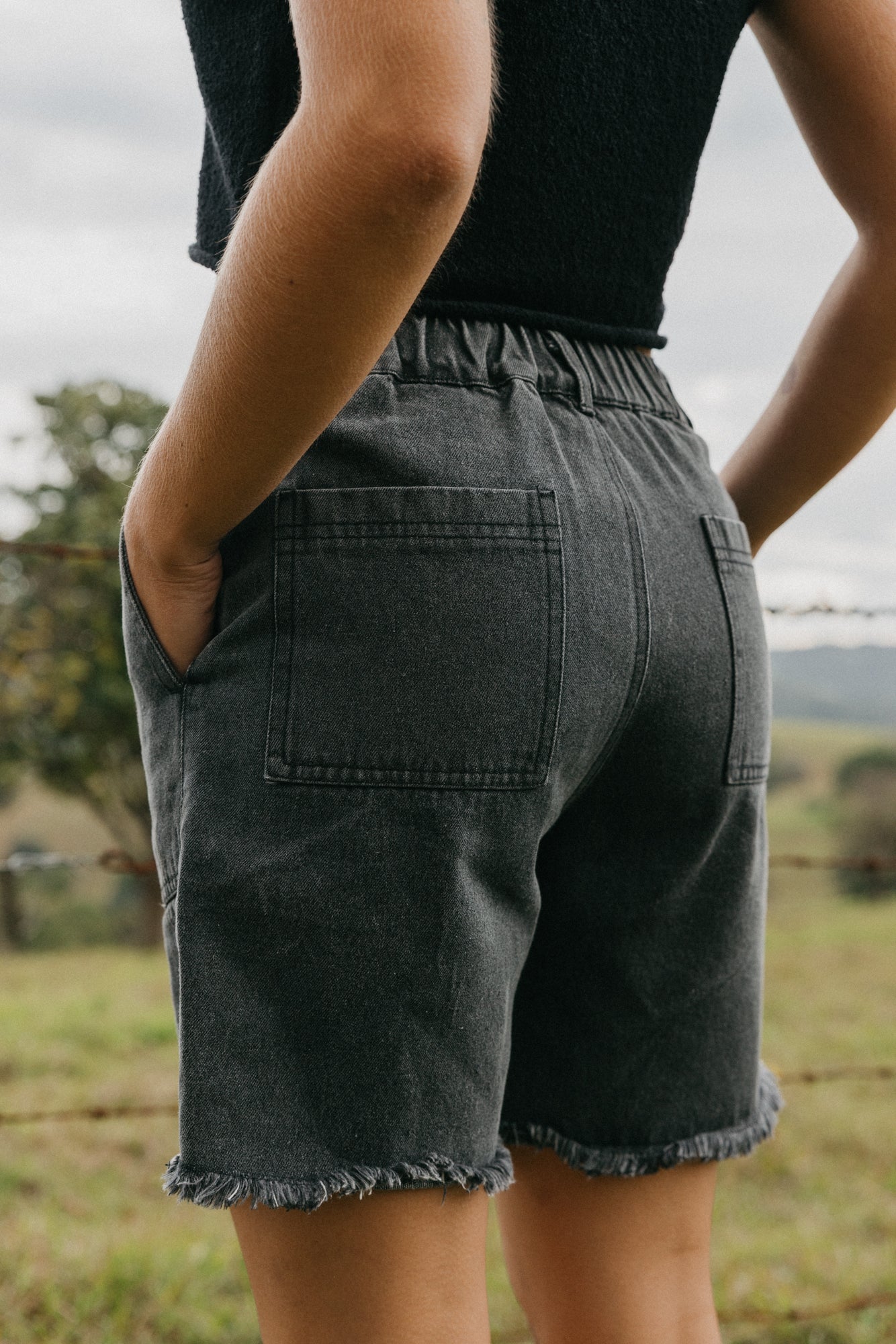 Overland Unisex Shorts - Washed Black Denim