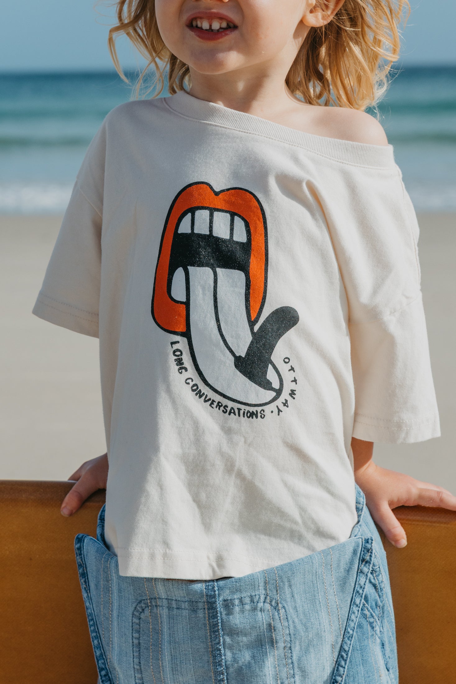 Lazy Waves Off-White T-Shirt - Kids