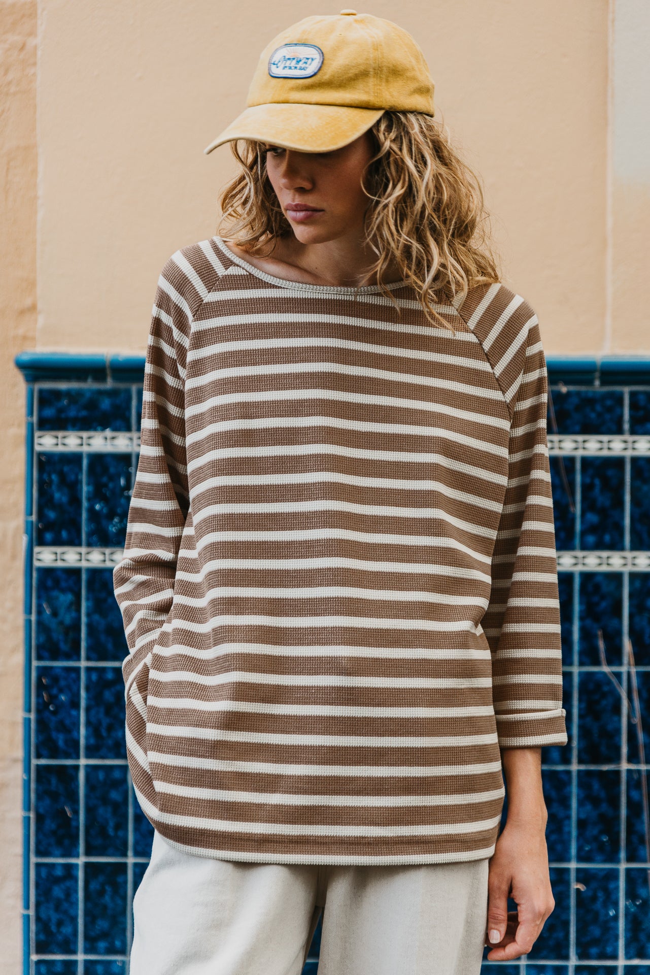Nolan Striped Long Sleeve Unisex T-Shirt - Brown and Cream