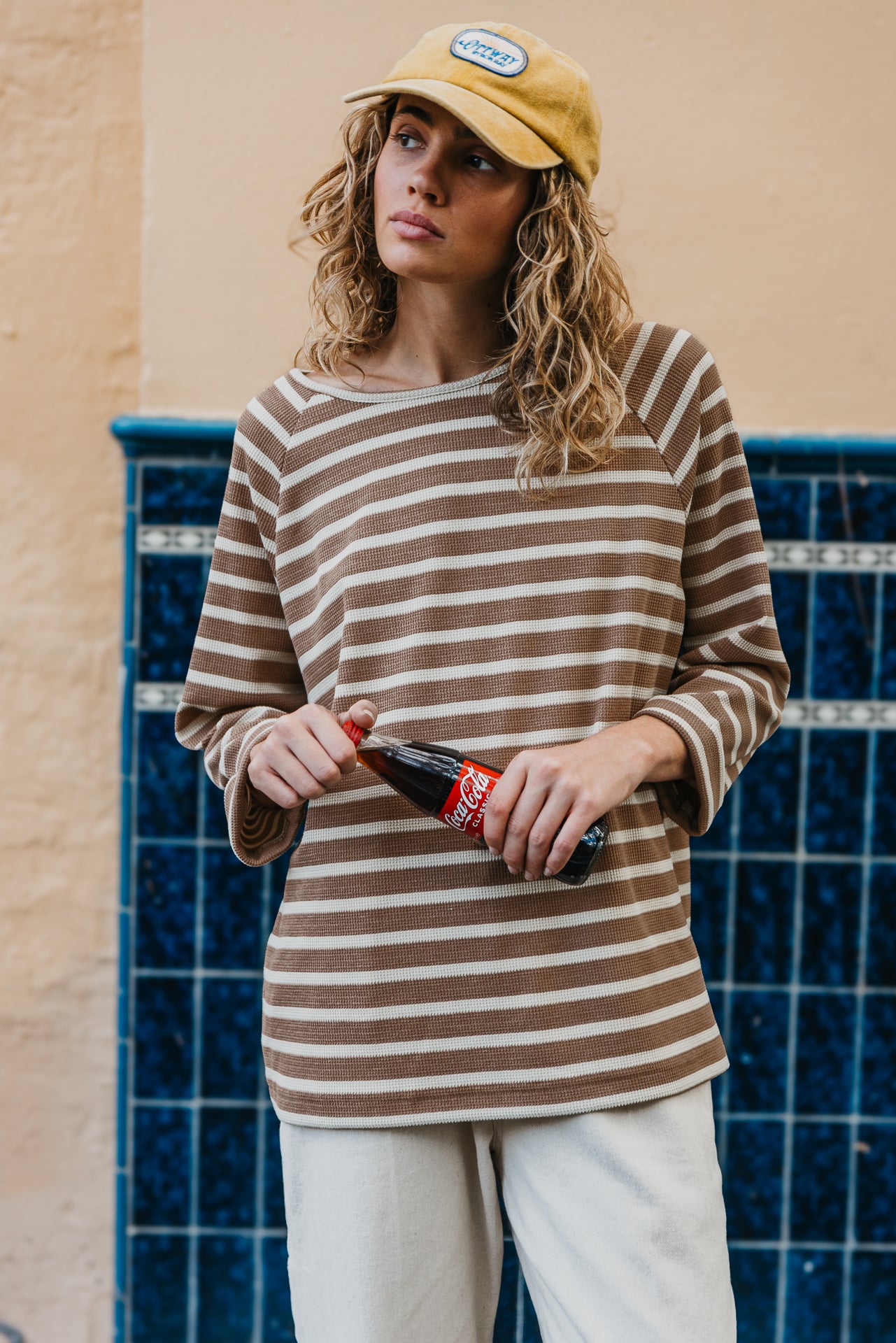 Nolan Striped Long Sleeve Unisex T-Shirt - Brown and Cream