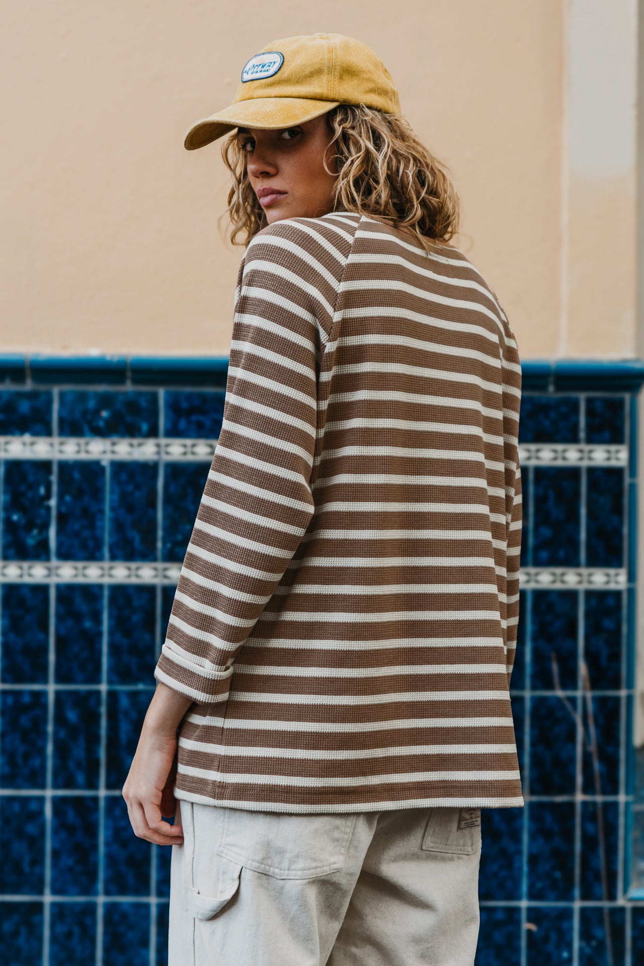 Nolan Striped Long Sleeve Unisex T-Shirt - Brown and Cream