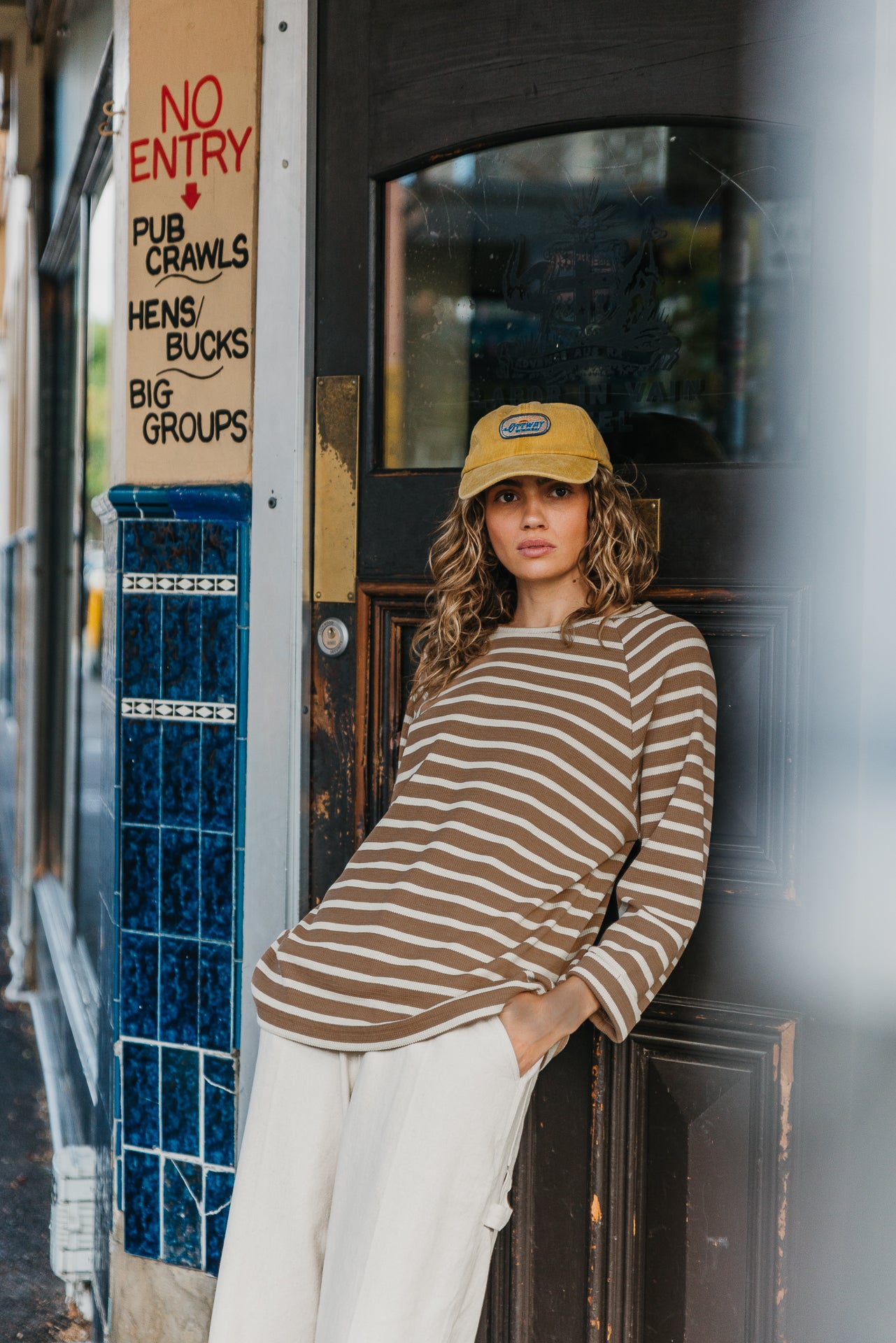 Nolan Striped Long Sleeve Unisex T-Shirt - Brown and Cream