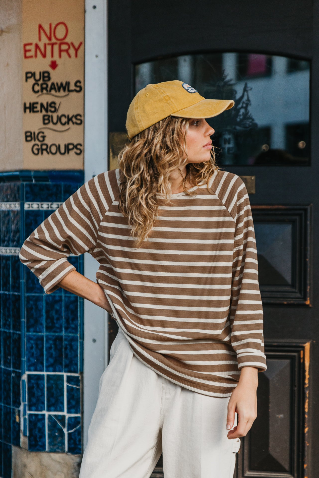 Nolan Striped Long Sleeve Unisex T-Shirt - Brown and Cream