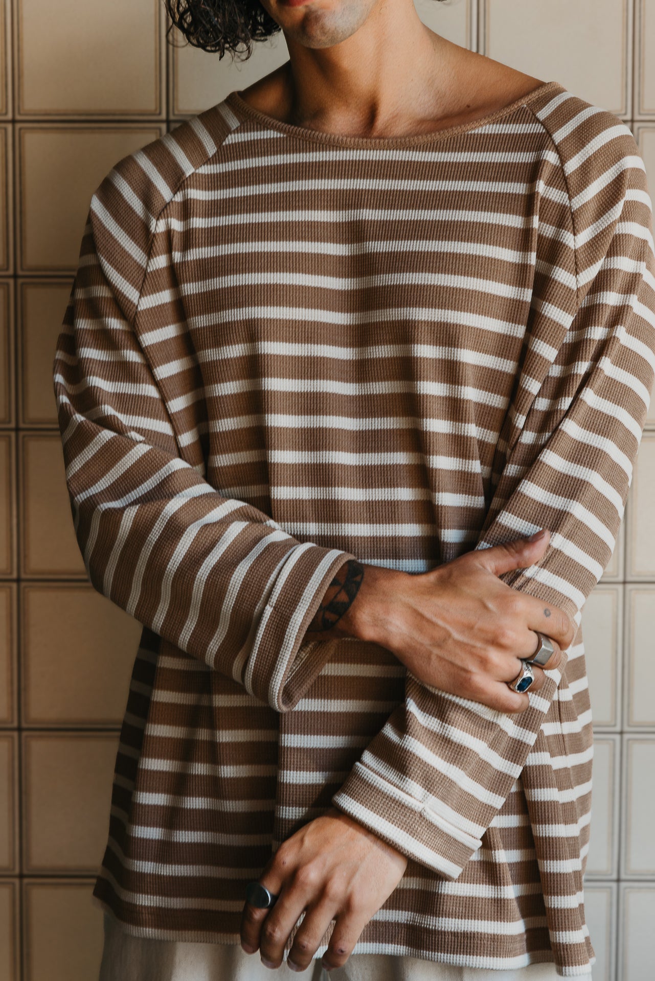 Nolan Striped Long Sleeve T-shirt - Brown and Cream