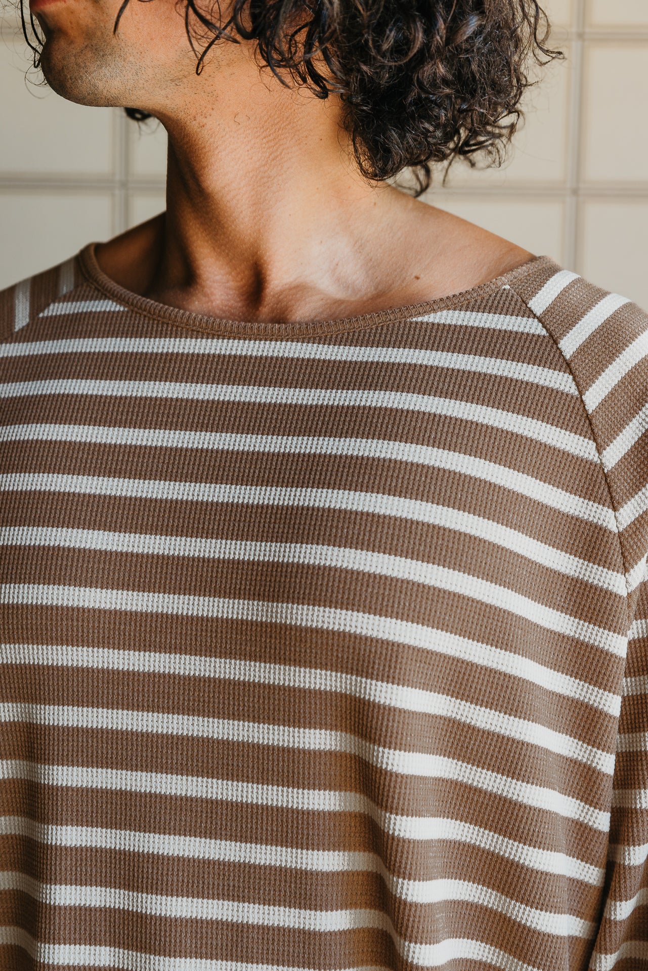 Nolan Striped Long Sleeve T-shirt - Brown and Cream
