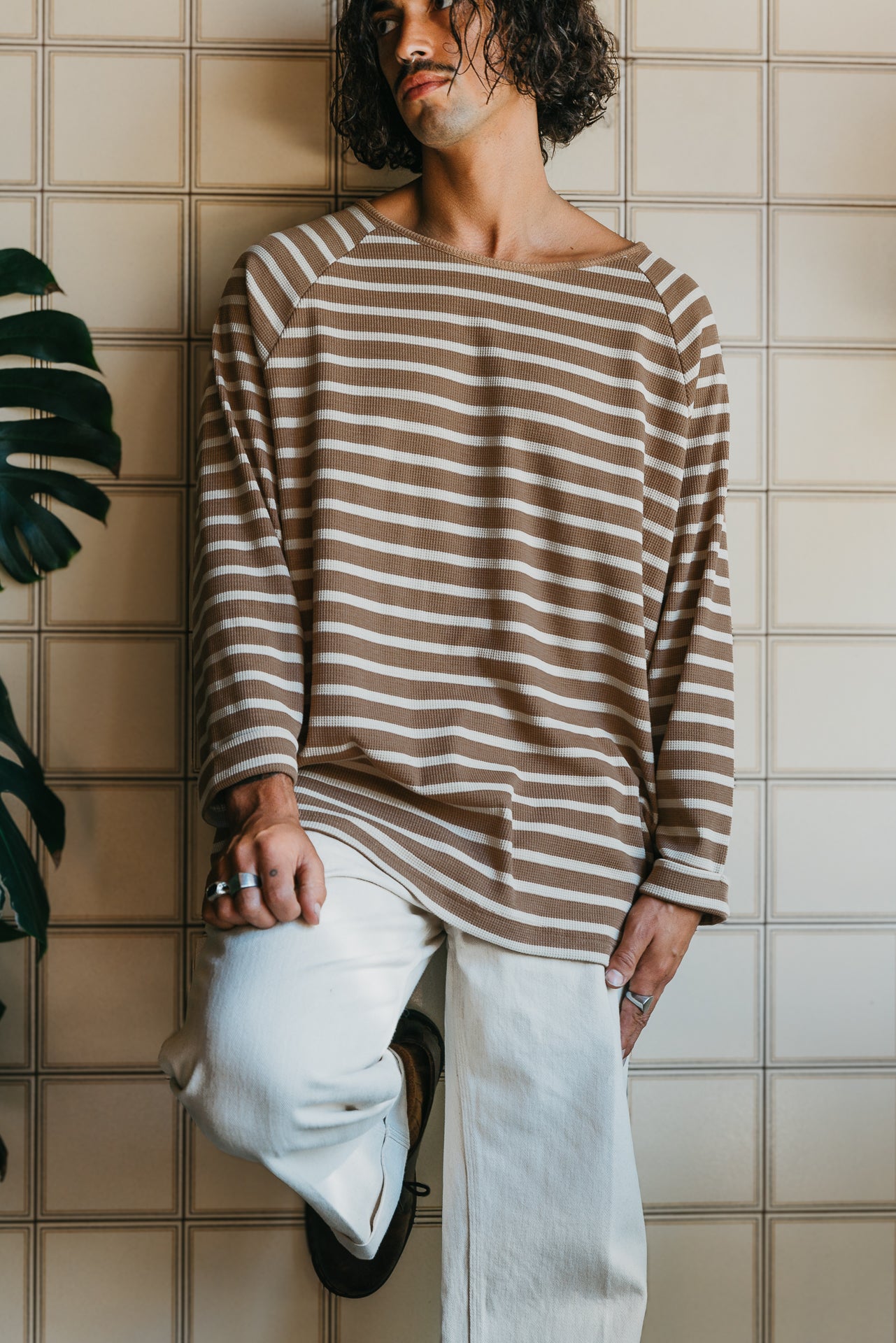 Nolan Striped Long Sleeve T-shirt - Brown and Cream