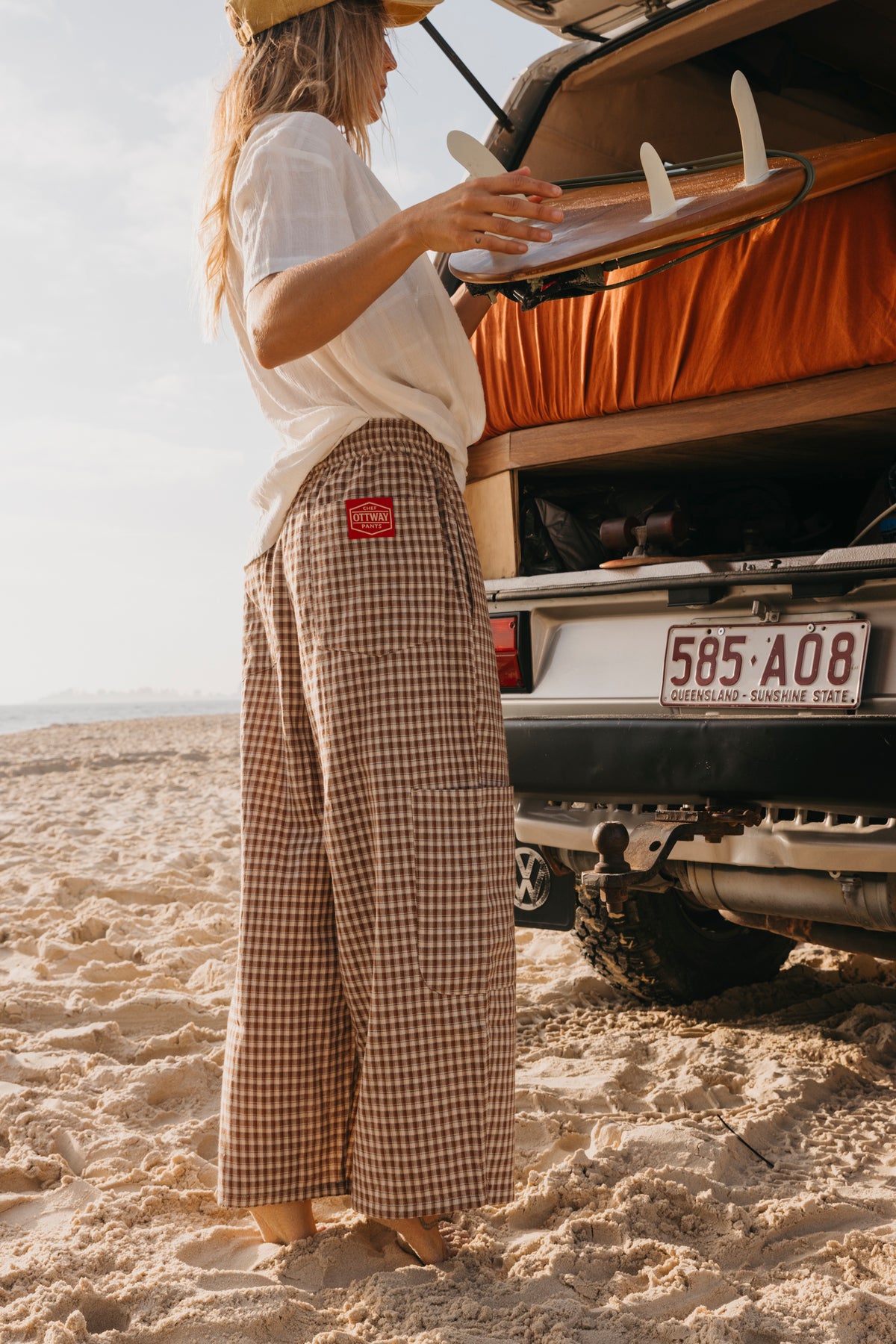 Chef Ottway Pants Unisex - Brown and Cream Plaid