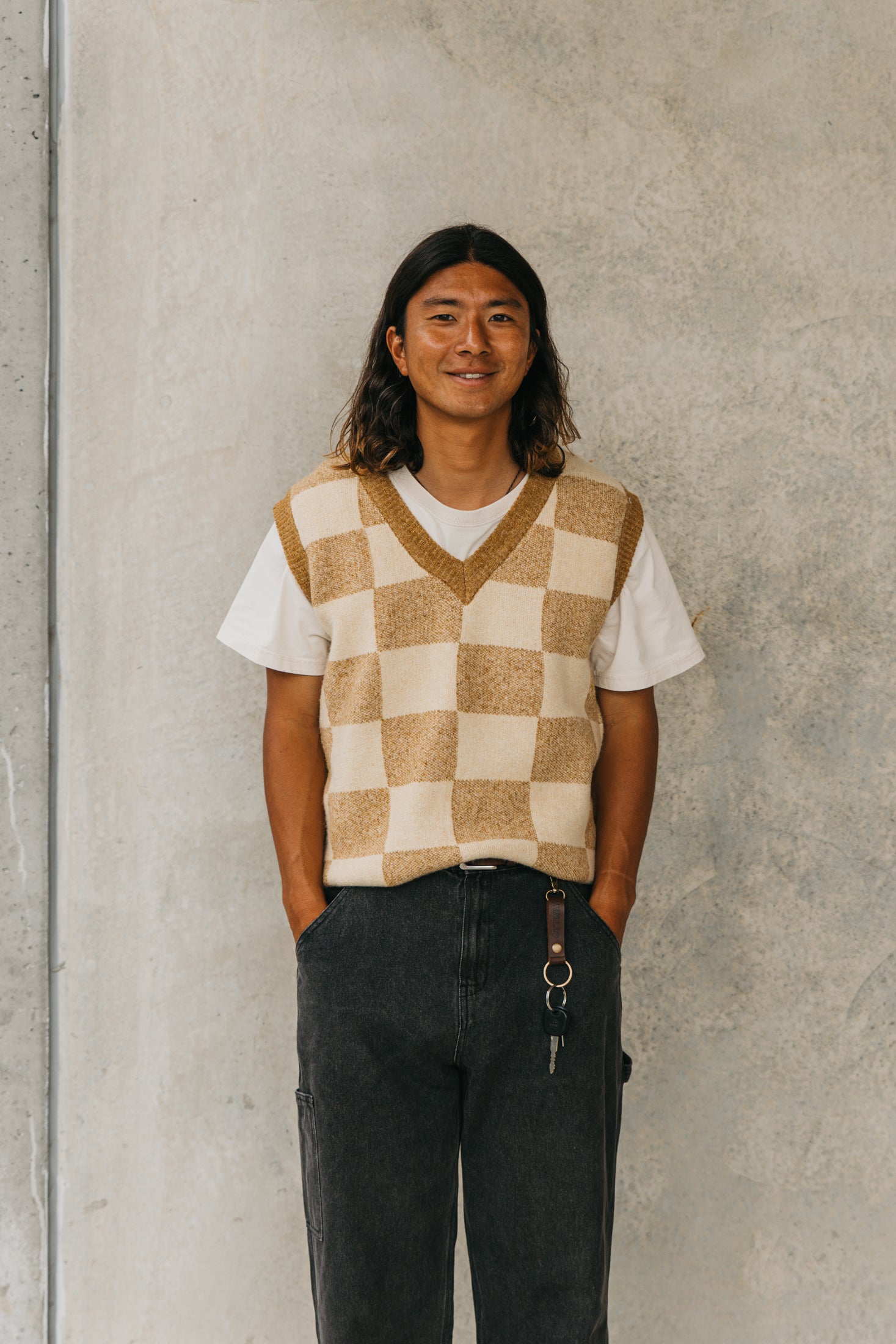 アーチー - ブラウンチェック柄ベスト