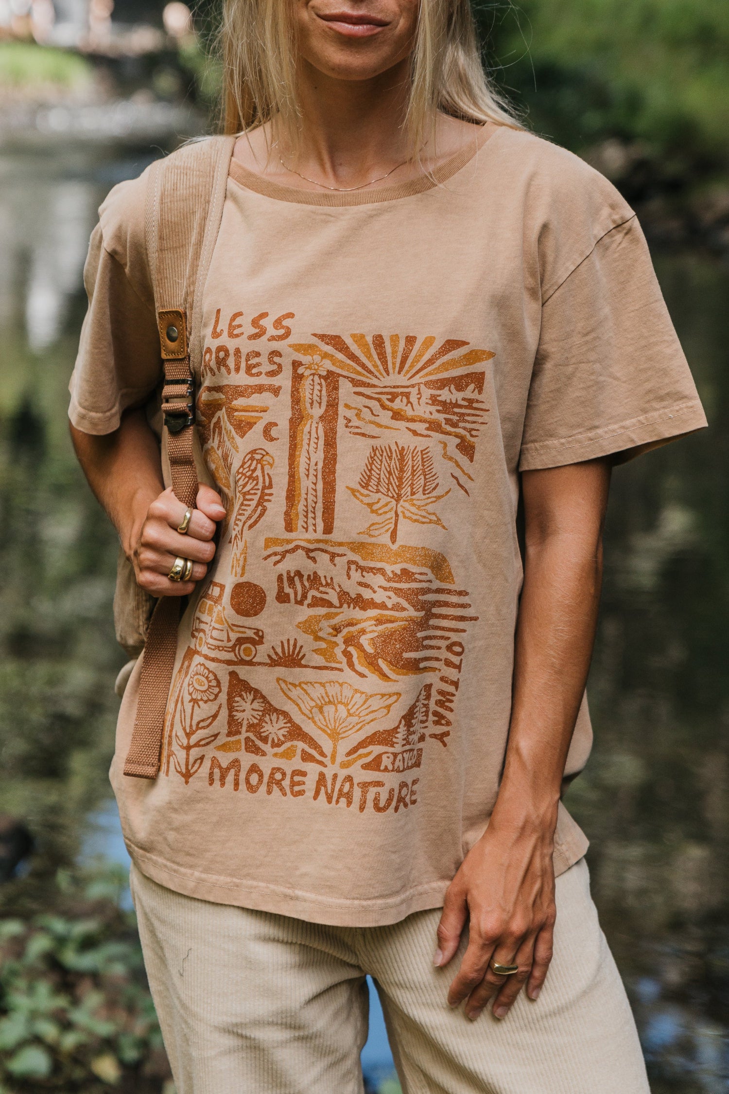 Less Worries More Nature Rayco Unisex T-Shirt - Rust