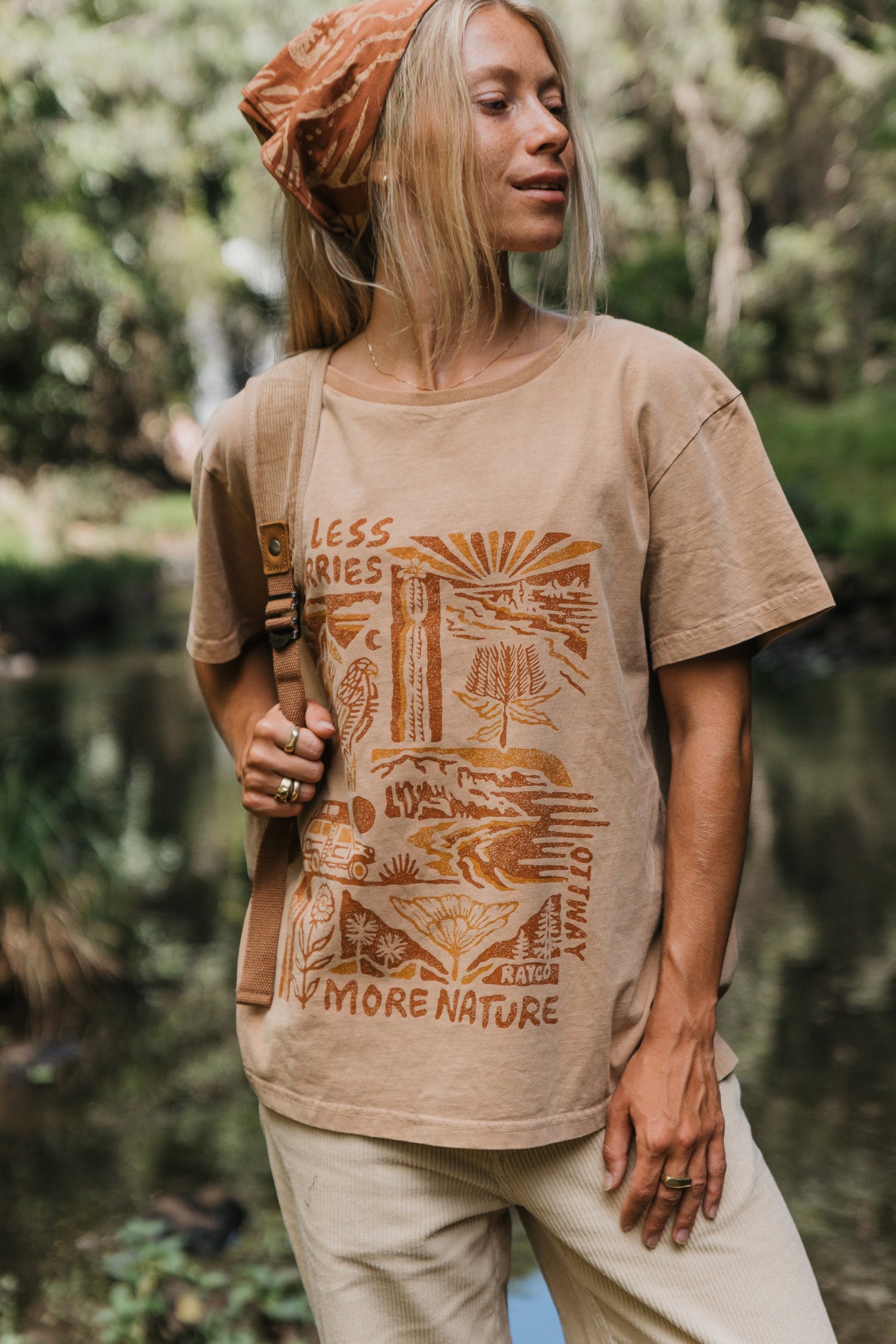 Less Worries More Nature Rayco Unisex T-Shirt - Rust