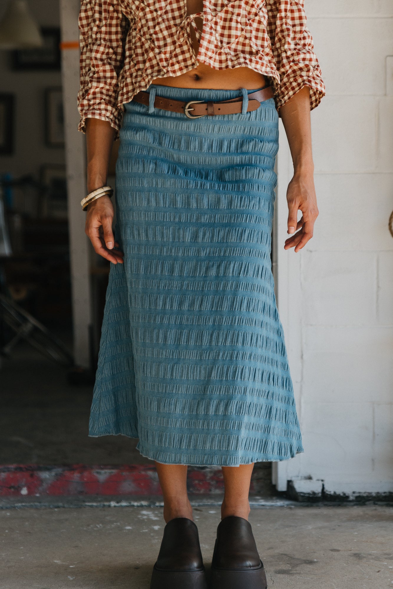 Skye - Denim Textured Midi Skirt